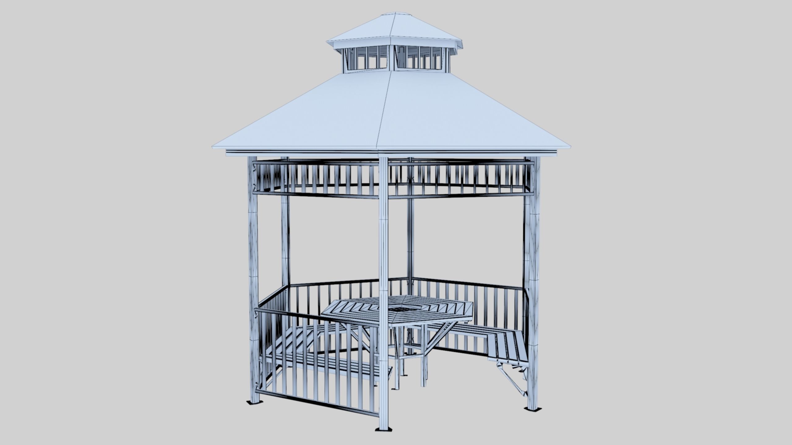 Iron Wood Garden Pergola - Gazebo 06 Low-poly 3D model_7