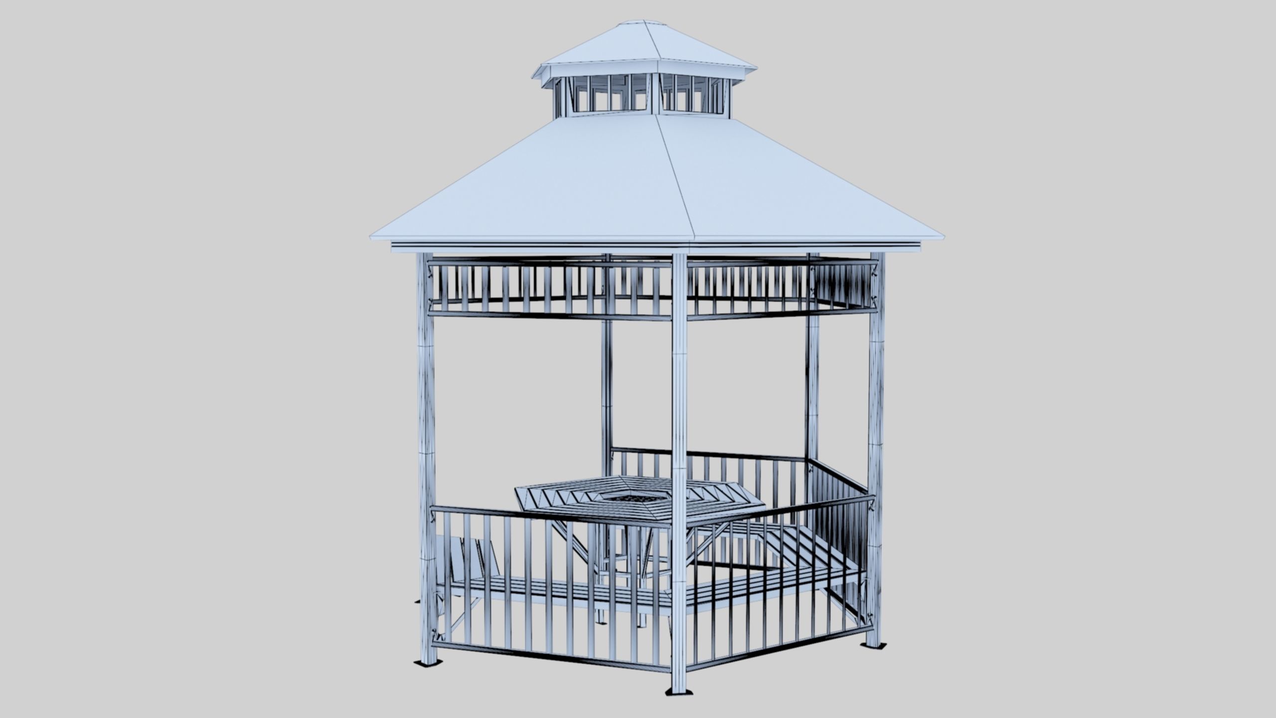 Iron Wood Garden Pergola - Gazebo 06 Low-poly 3D model_31
