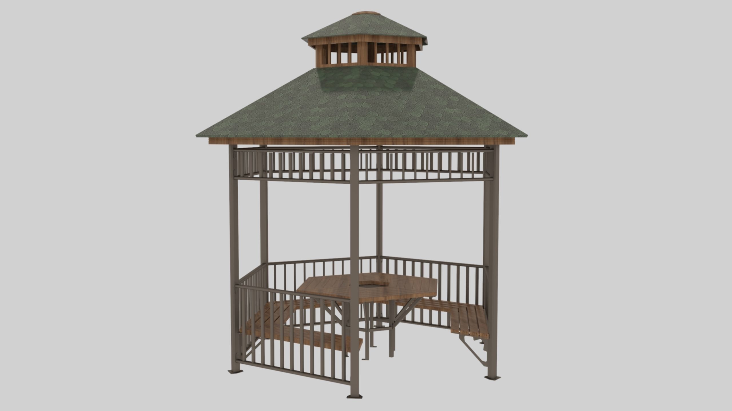 Iron Wood Garden Pergola - Gazebo 06 Low-poly 3D model_1