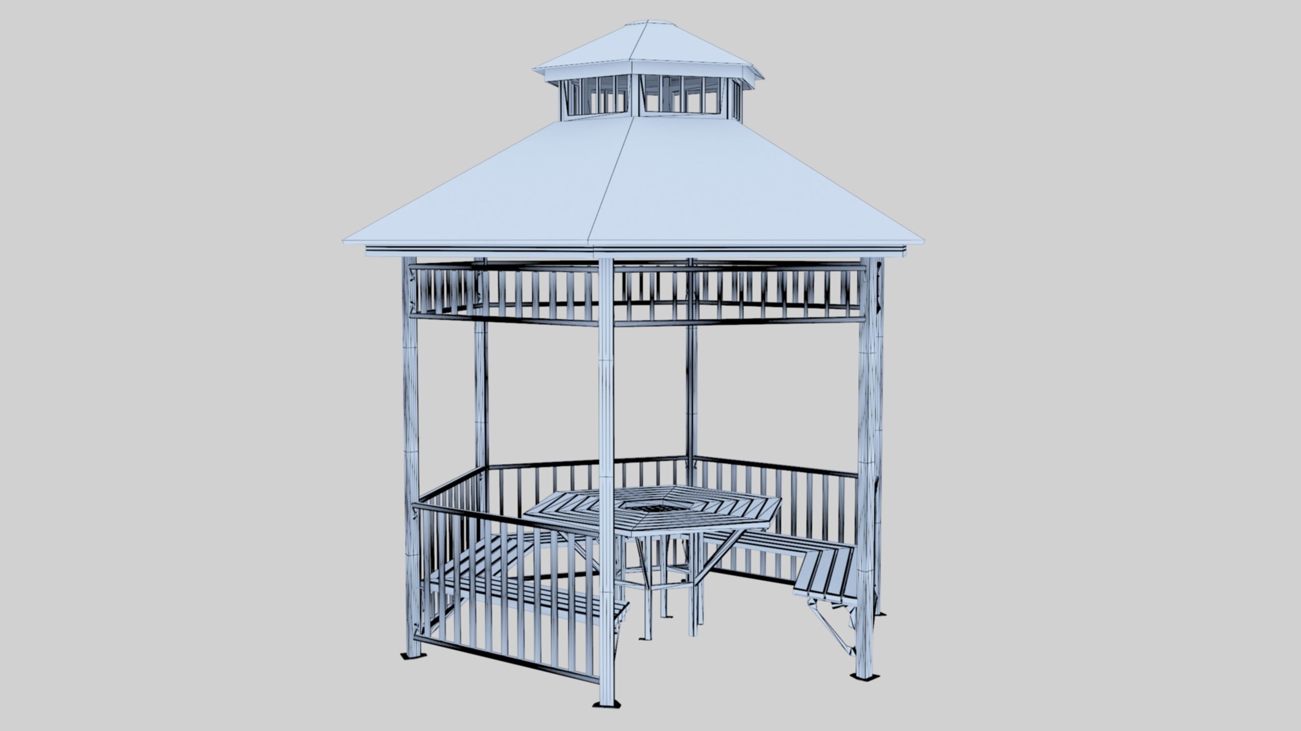 Iron Wood Garden Pergola - Gazebo 06 Low-poly 3D model_22
