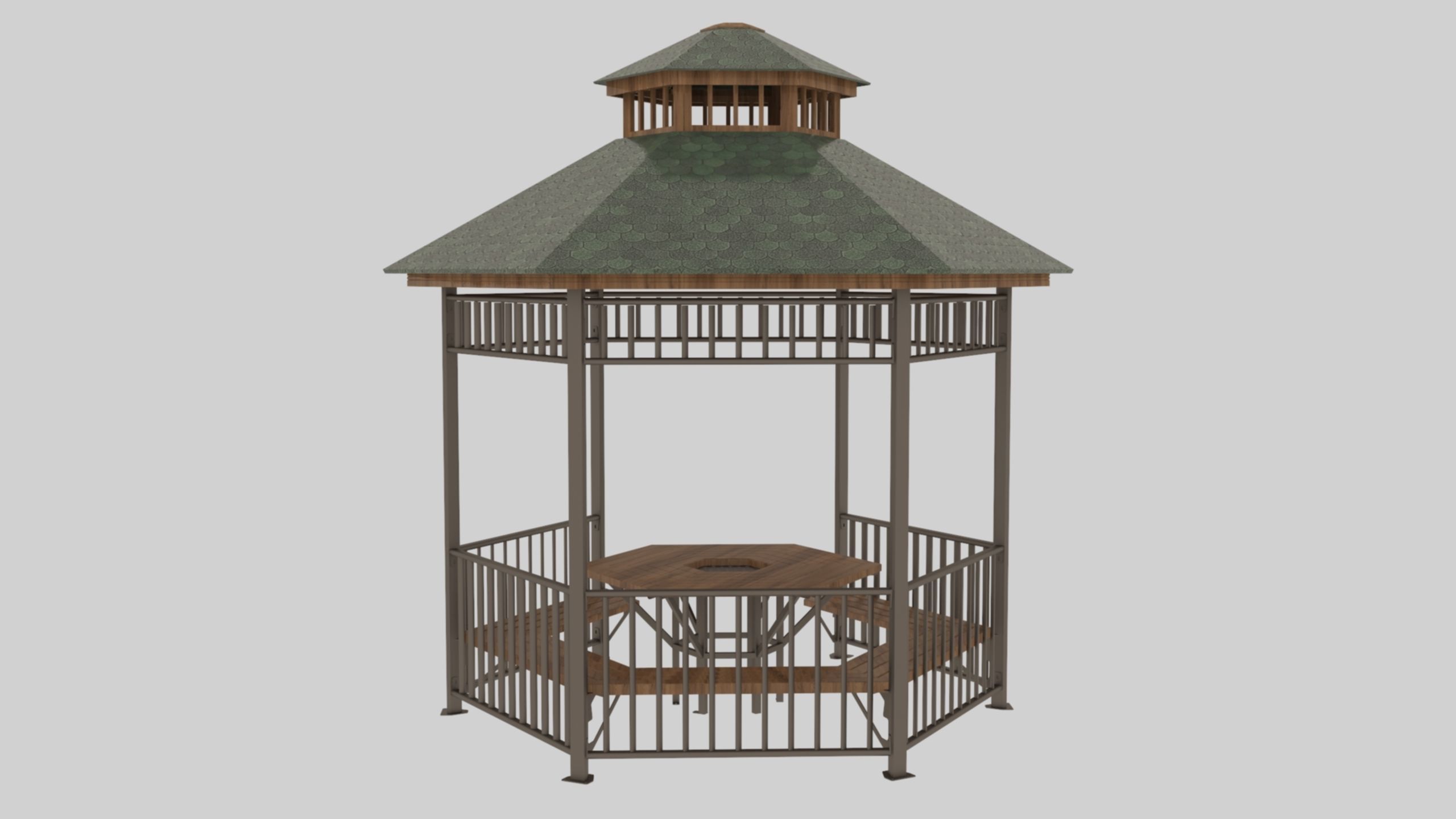 Iron Wood Garden Pergola - Gazebo 06 Low-poly 3D model_3