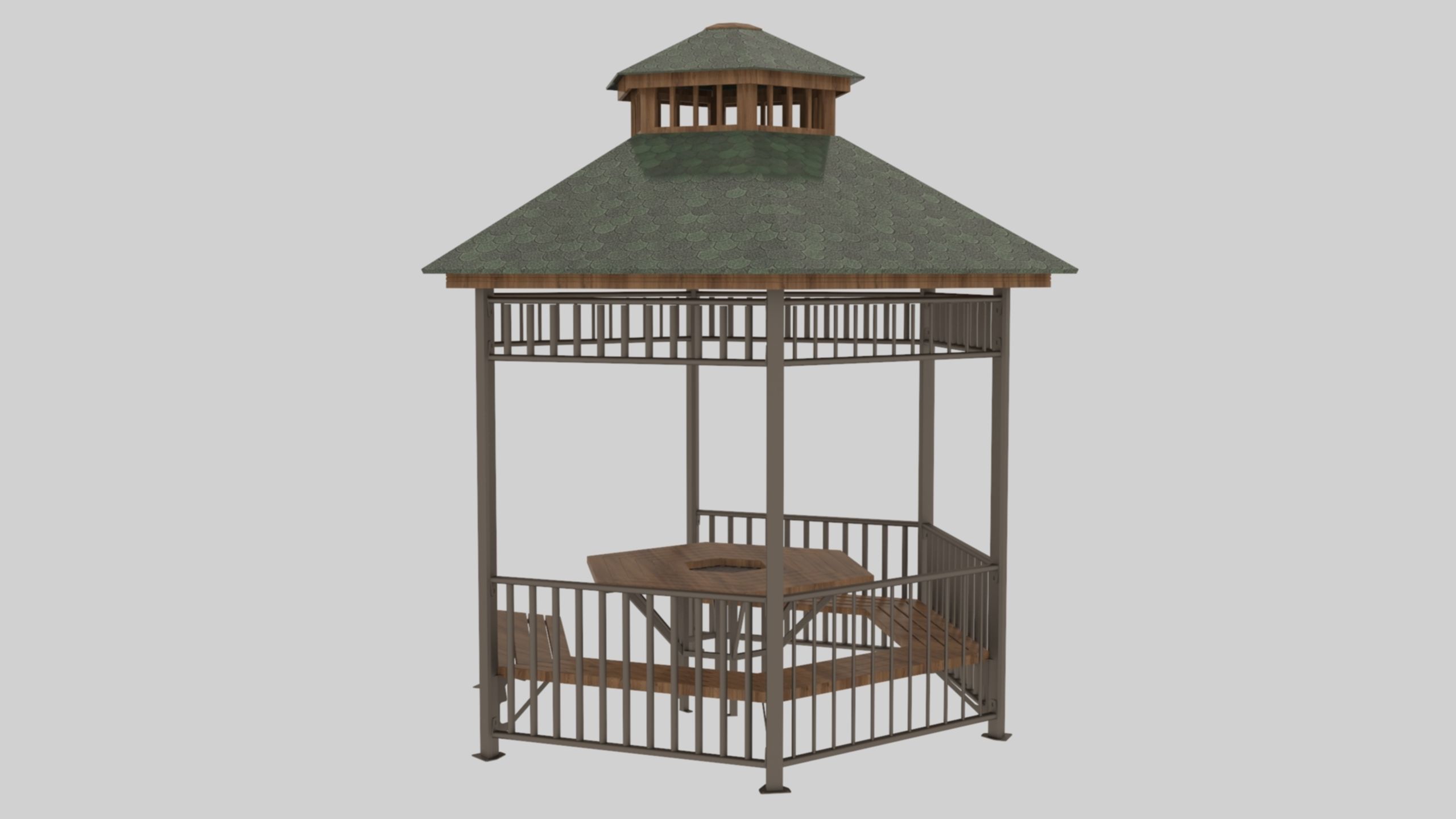 Iron Wood Garden Pergola - Gazebo 06 Low-poly 3D model_15