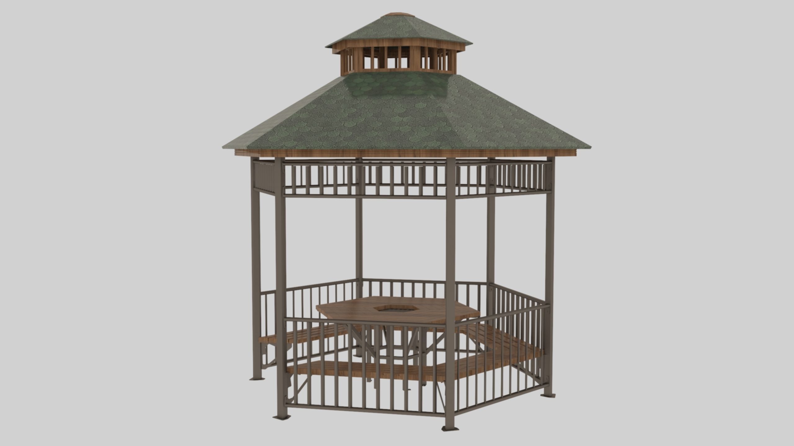 Iron Wood Garden Pergola - Gazebo 06 Low-poly 3D model_18