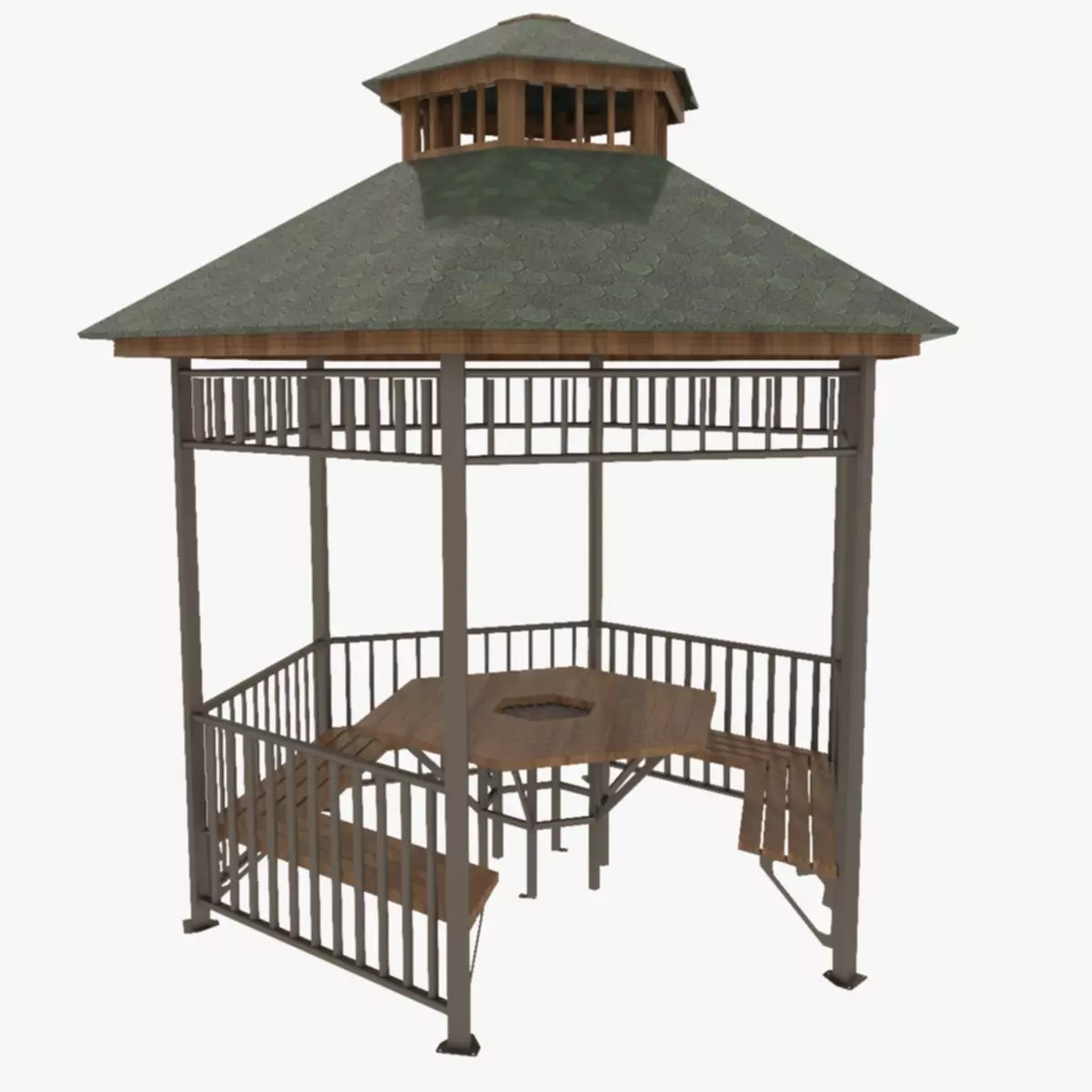Iron Wood Garden Pergola - Gazebo 06 Low-poly 3D model_0