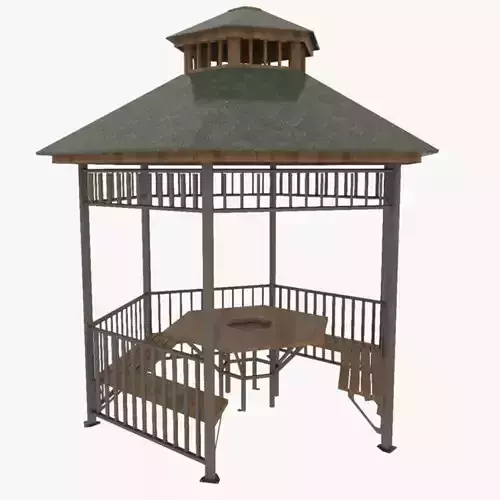 Iron Wood Garden Pergola - Gazebo 06 Low-poly 3D model