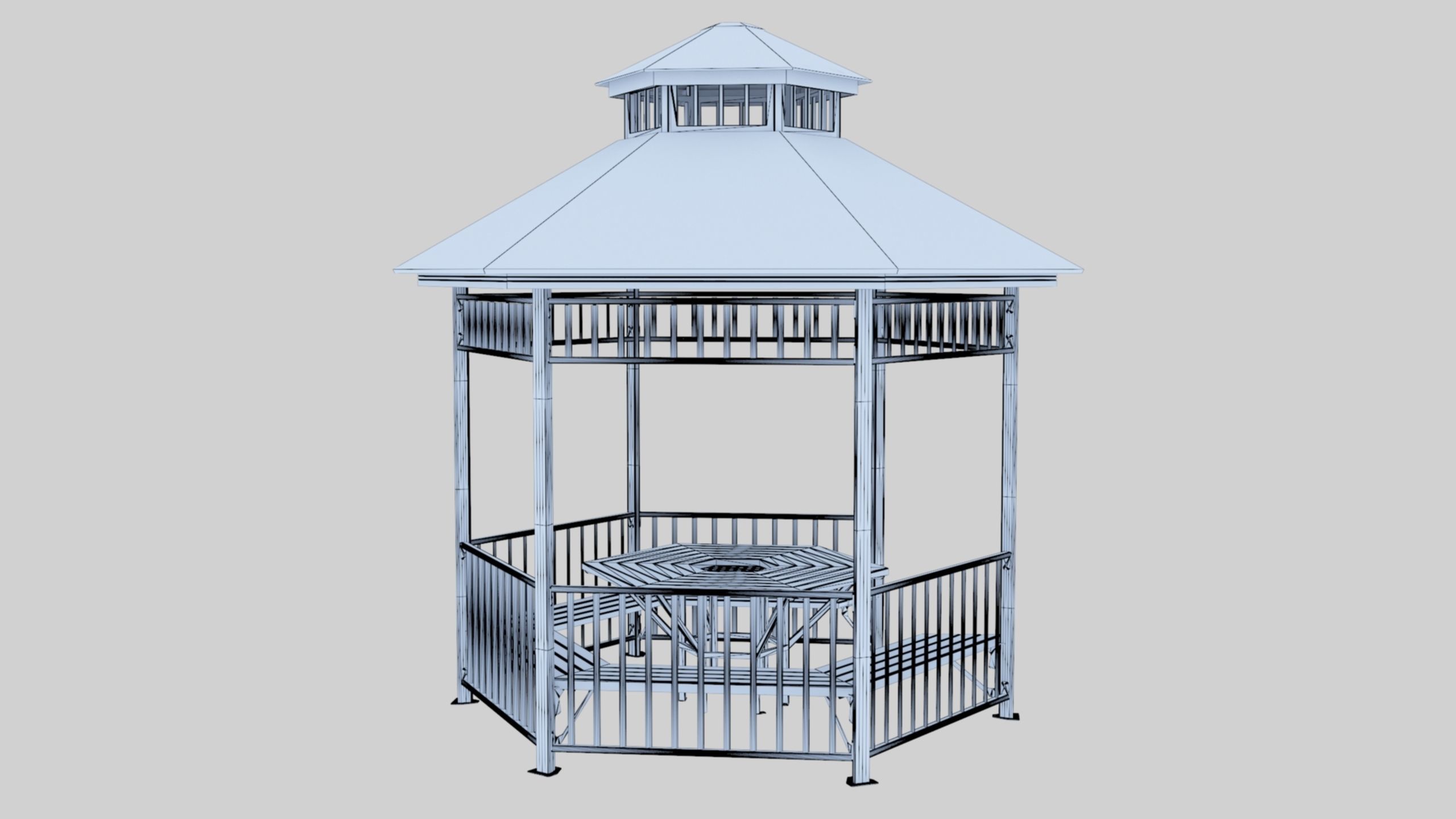 Iron Wood Garden Pergola - Gazebo 06 Low-poly 3D model_8