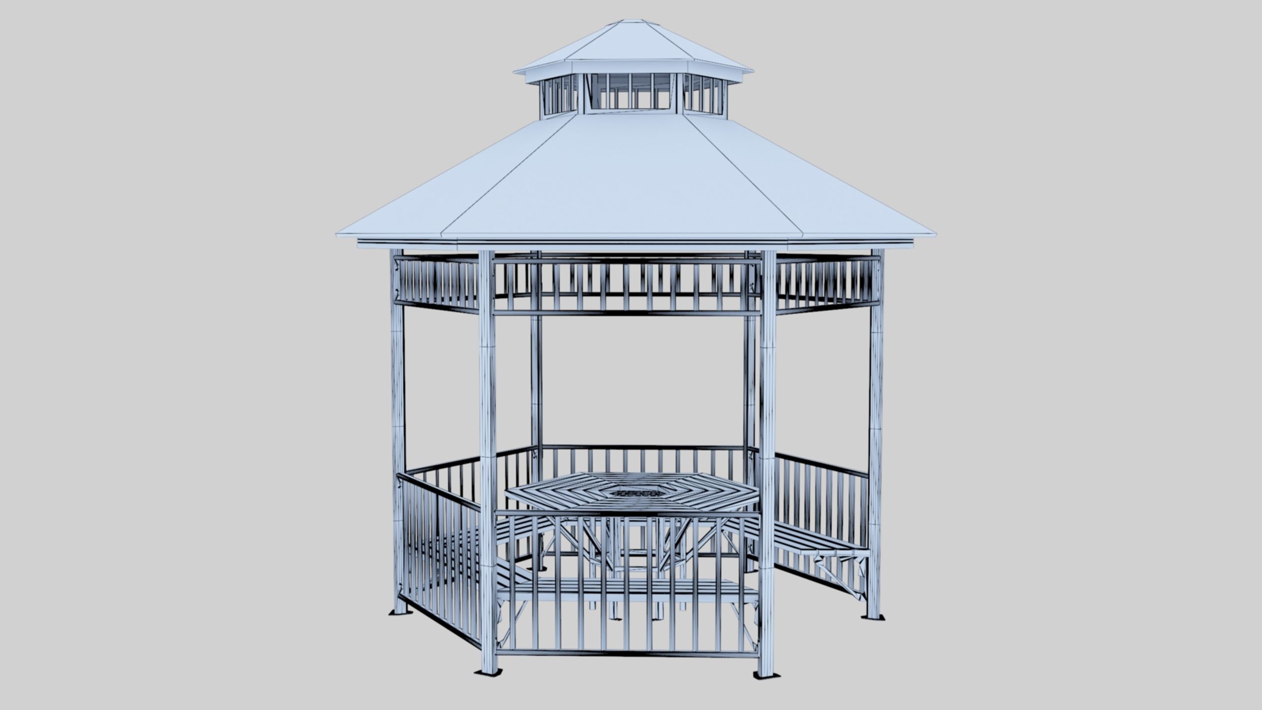 Iron Wood Garden Pergola - Gazebo 06 Low-poly 3D model_25