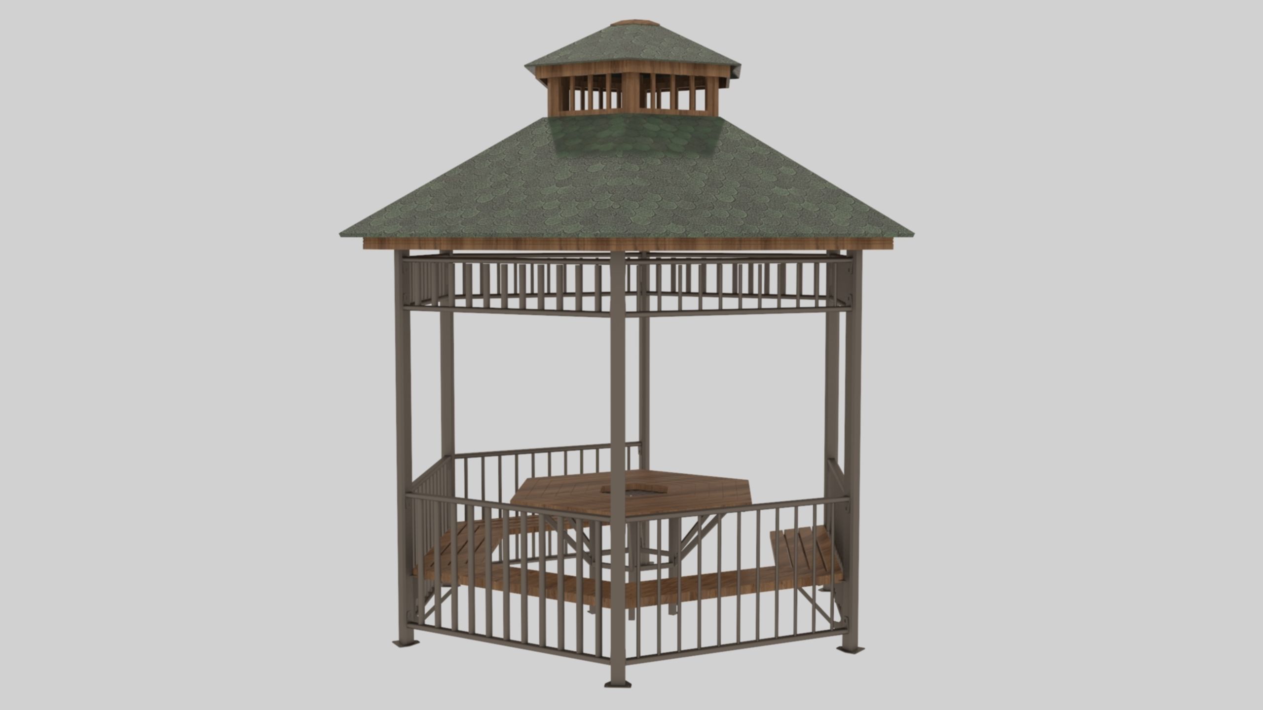 Iron Wood Garden Pergola - Gazebo 06 Low-poly 3D model_17