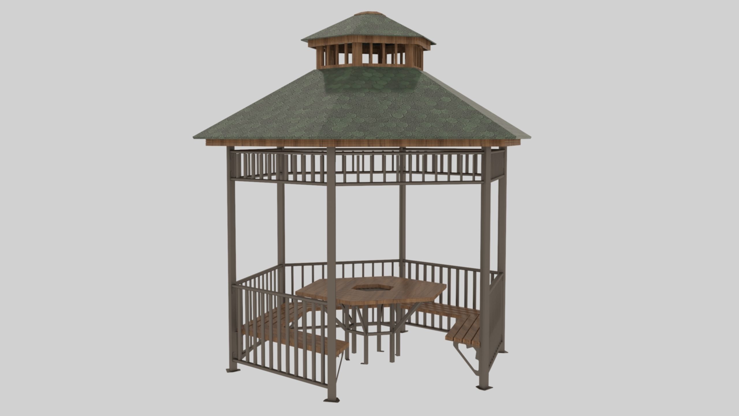 Iron Wood Garden Pergola - Gazebo 06 Low-poly 3D model_21