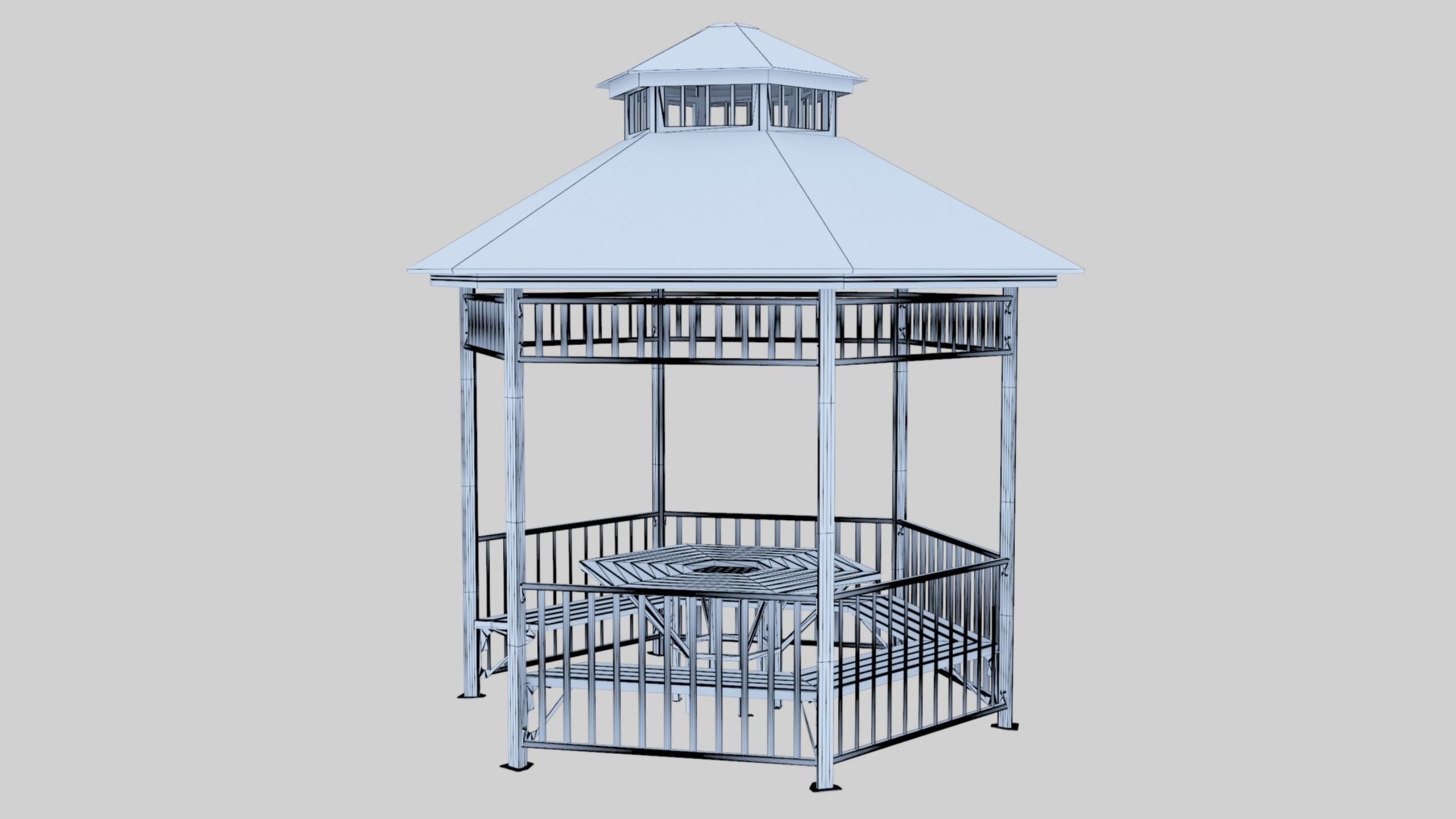 Iron Wood Garden Pergola - Gazebo 06 Low-poly 3D model_30