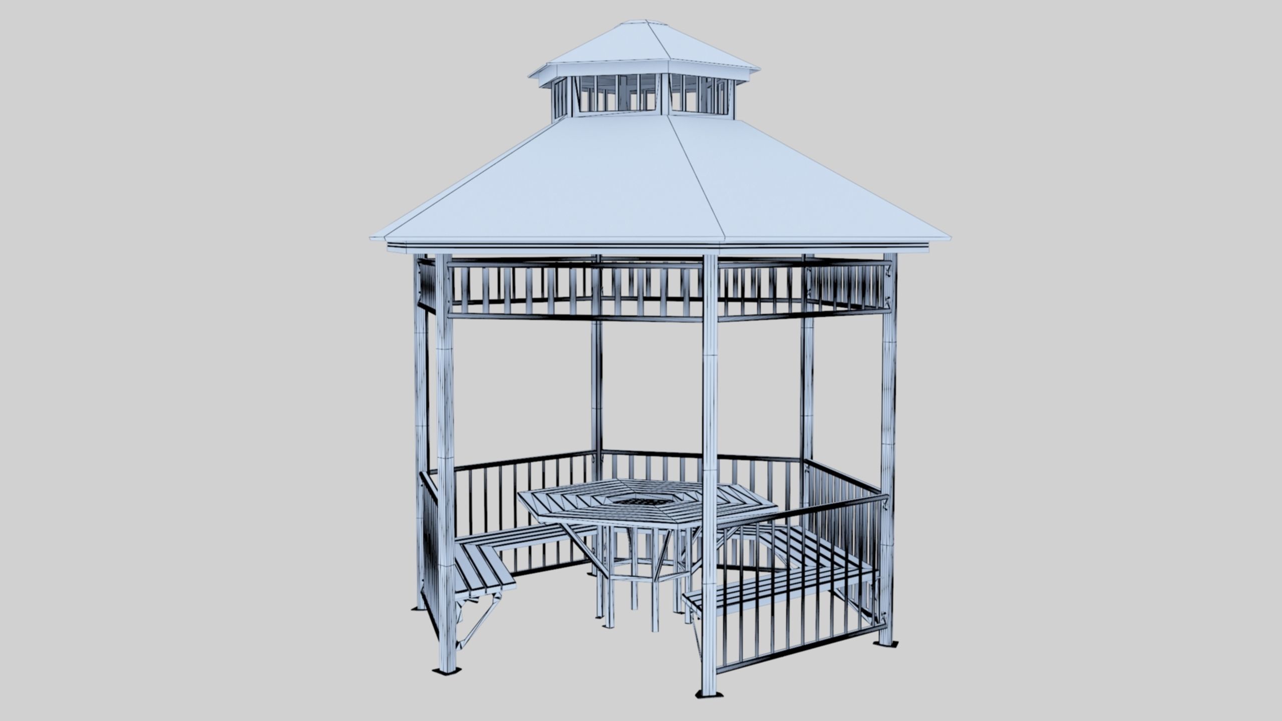 Iron Wood Garden Pergola - Gazebo 06 Low-poly 3D model_10