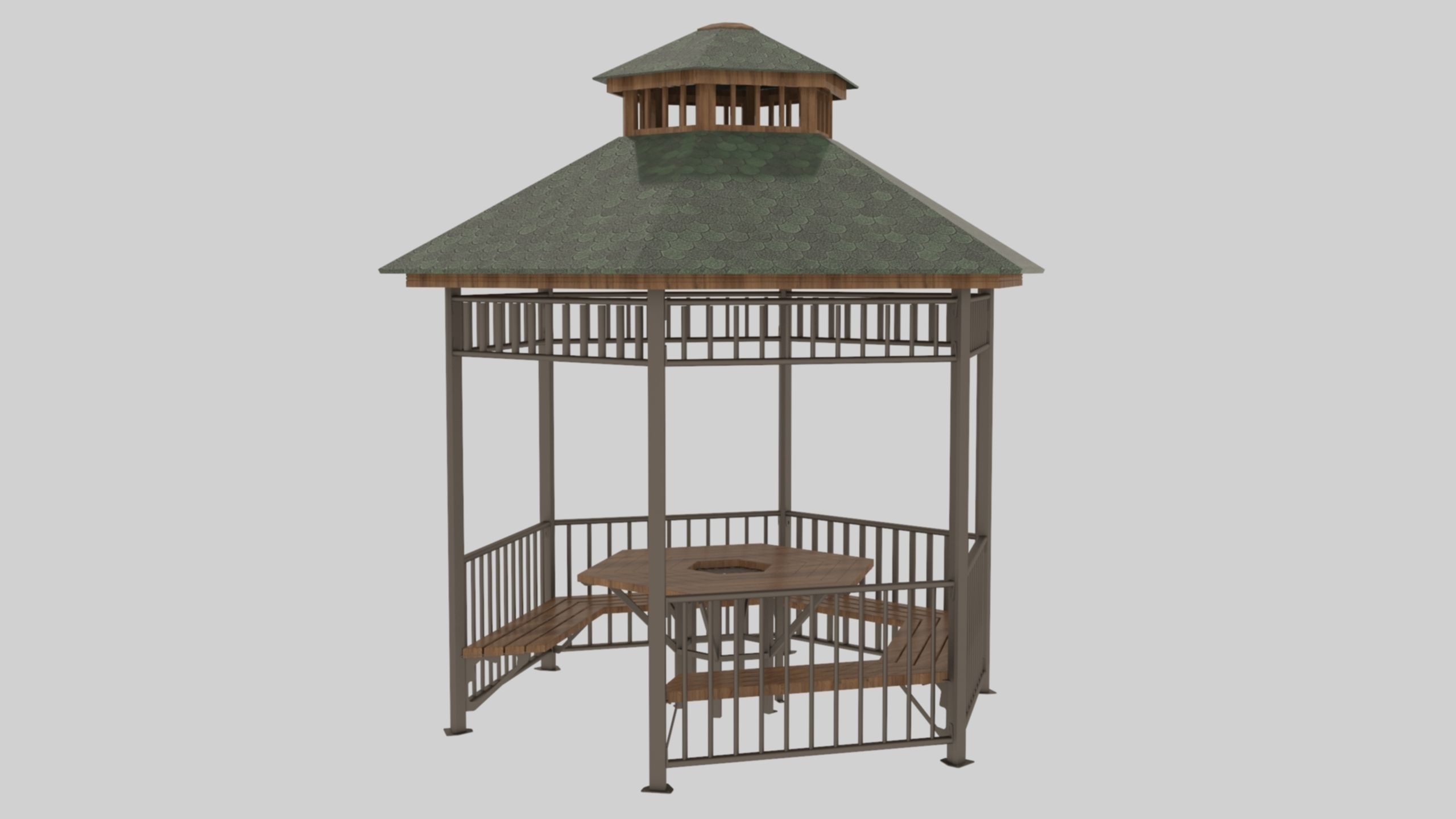 Iron Wood Garden Pergola - Gazebo 06 Low-poly 3D model_23