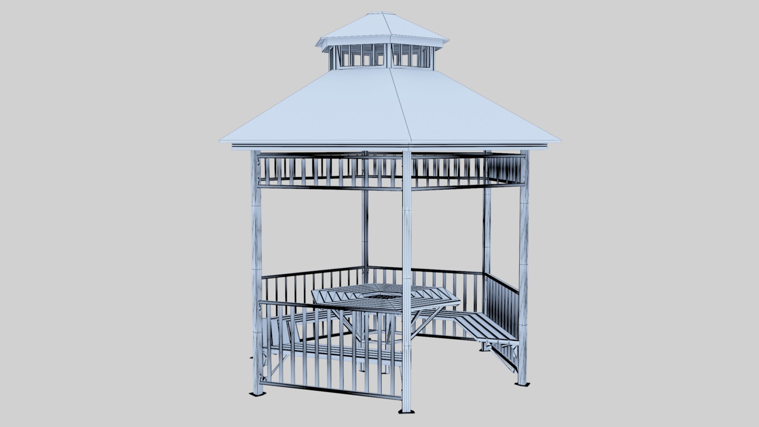 Iron Wood Garden Pergola - Gazebo 06 Low-poly 3D model_27