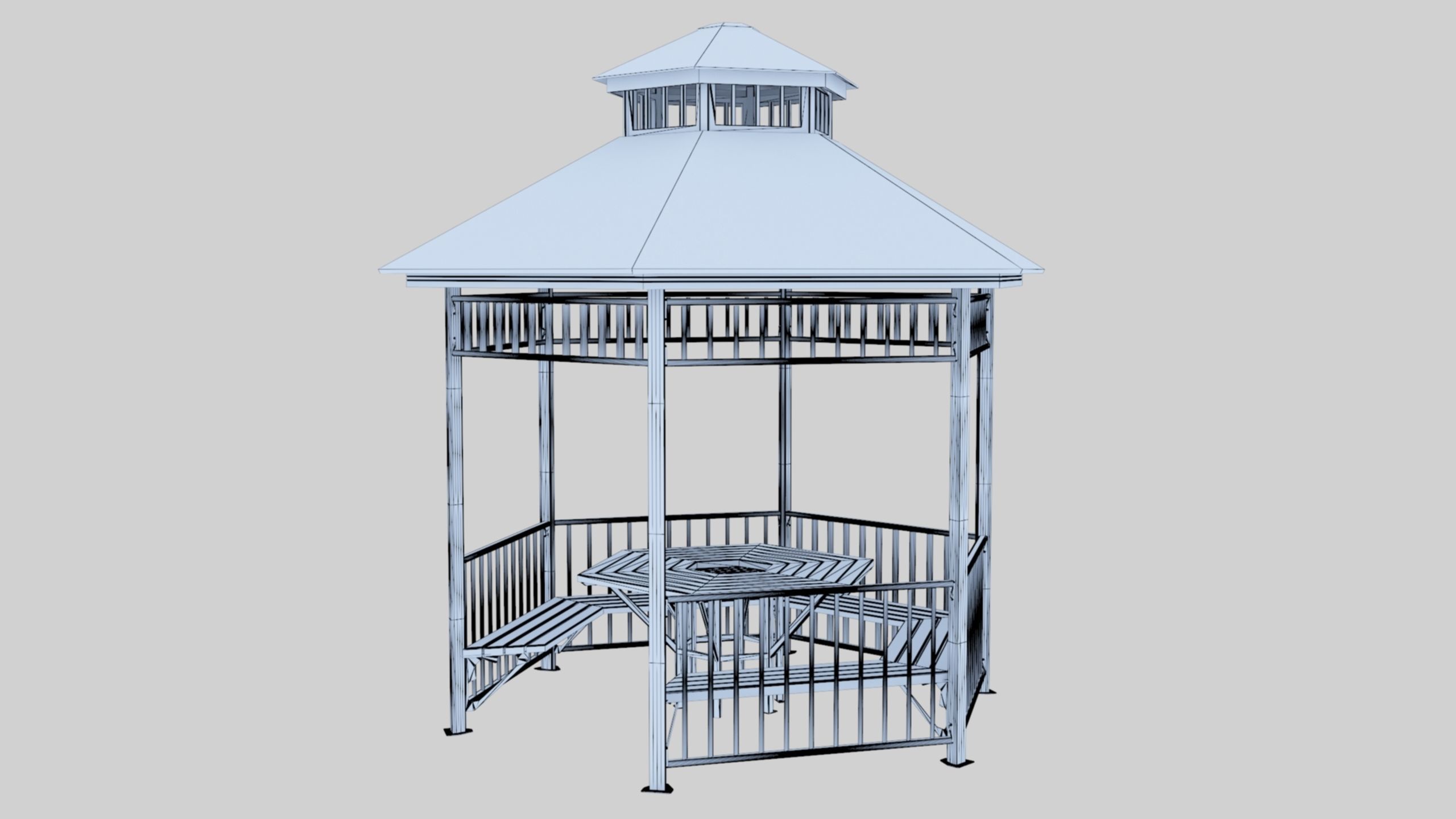 Iron Wood Garden Pergola - Gazebo 06 Low-poly 3D model_28