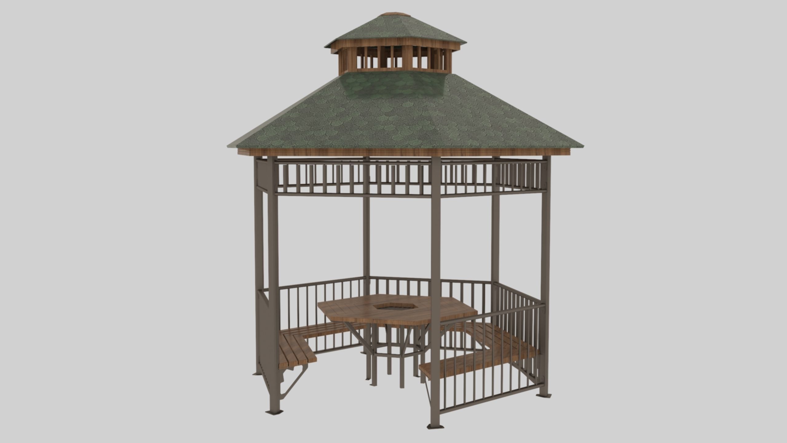 Iron Wood Garden Pergola - Gazebo 06 Low-poly 3D model_5