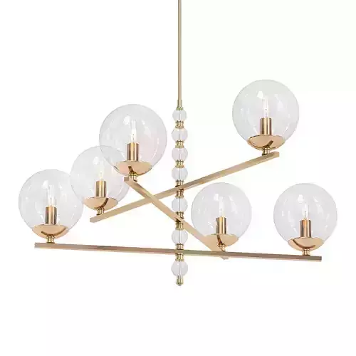 FONDO six light chandelier in brass with clear glass balls