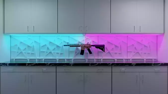 The Armory kitchen with gun on counter Low-poly 3D model