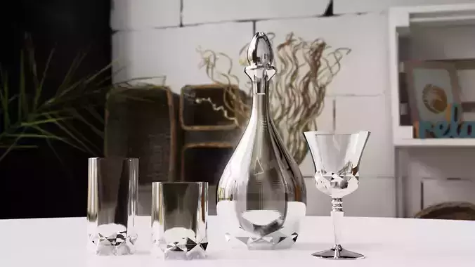 Glass Set of glasses and decanter on table