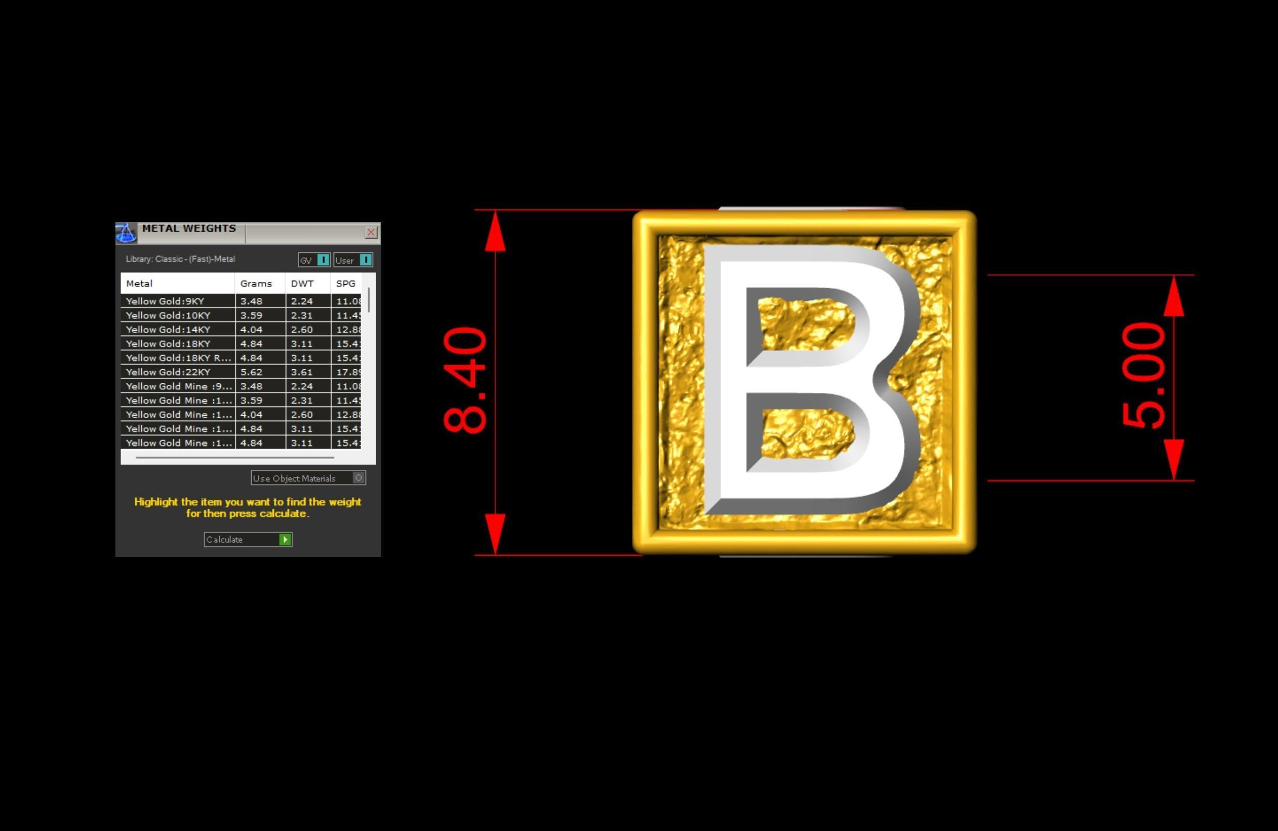 B Letter Nugget Bracelet Bead in 4 sizes 3D print model_6