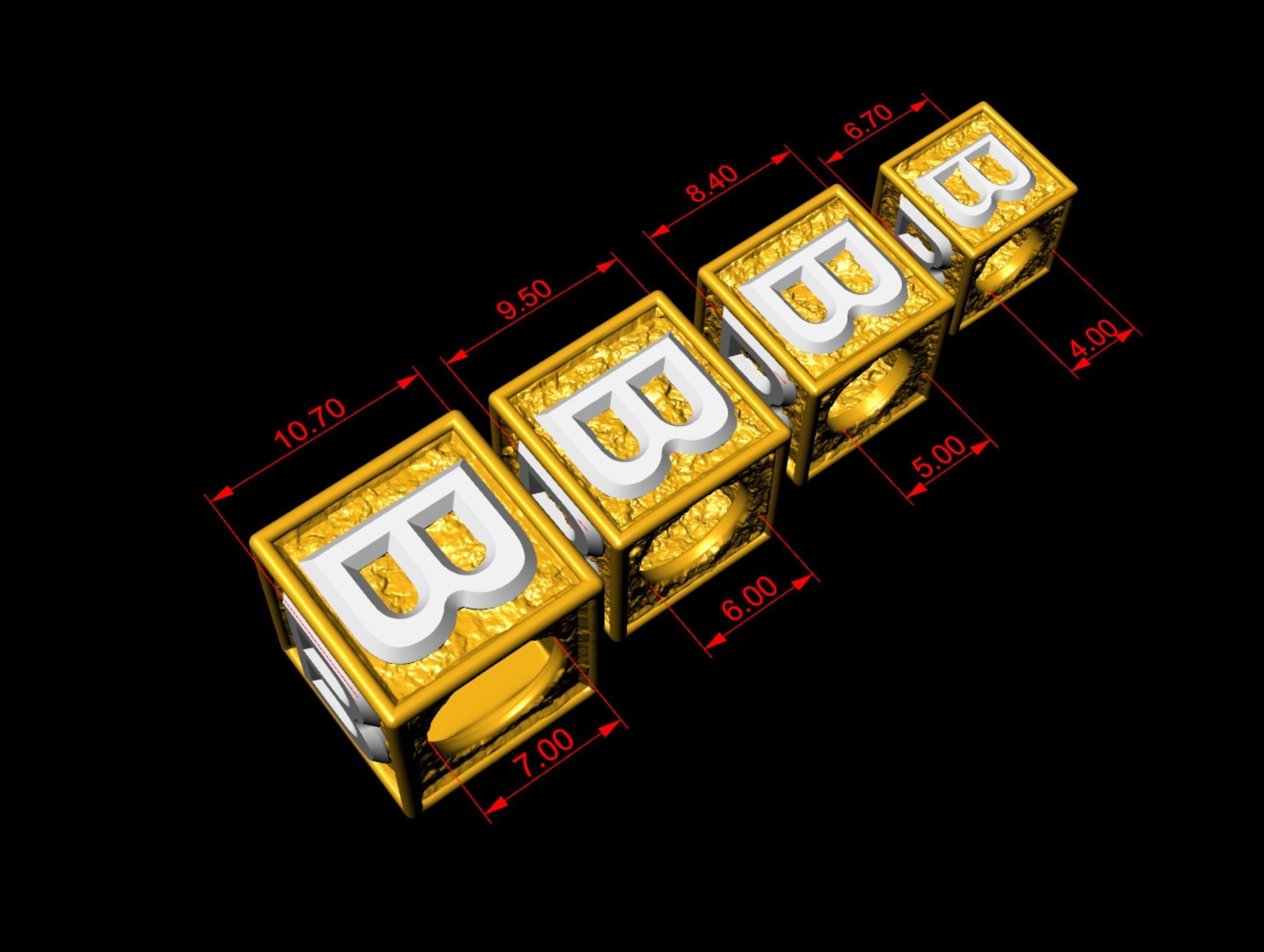 B Letter Nugget Bracelet Bead in 4 sizes 3D print model_2