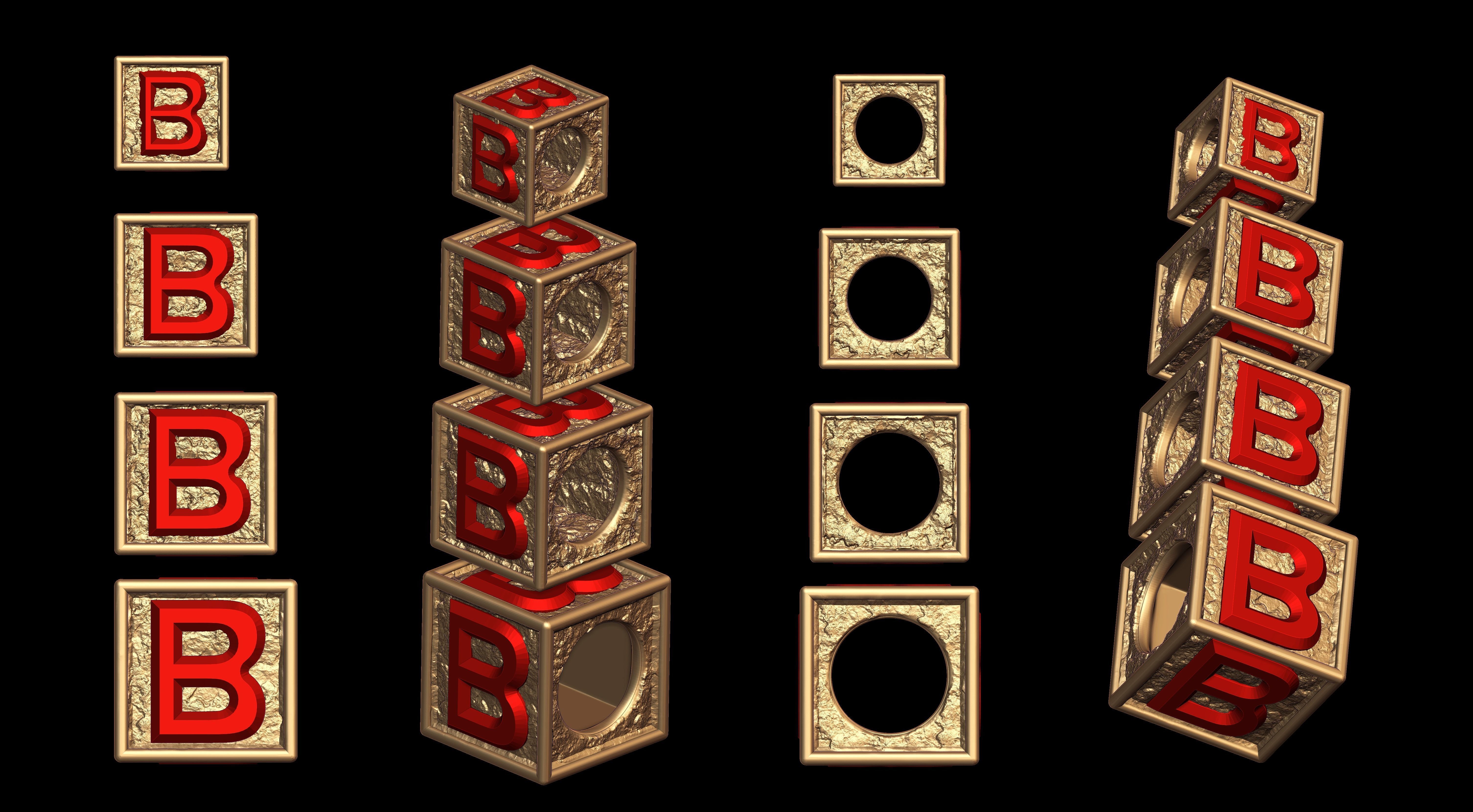 B Letter Nugget Bracelet Bead in 4 sizes 3D print model_1