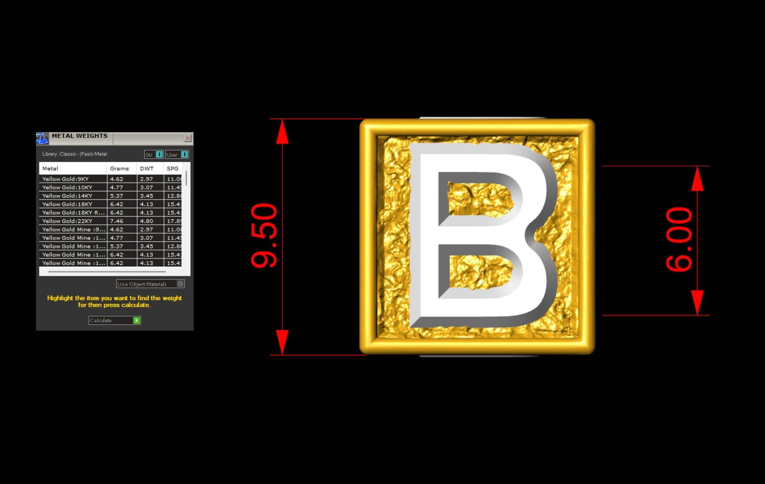 B Letter Nugget Bracelet Bead in 4 sizes 3D print model_7