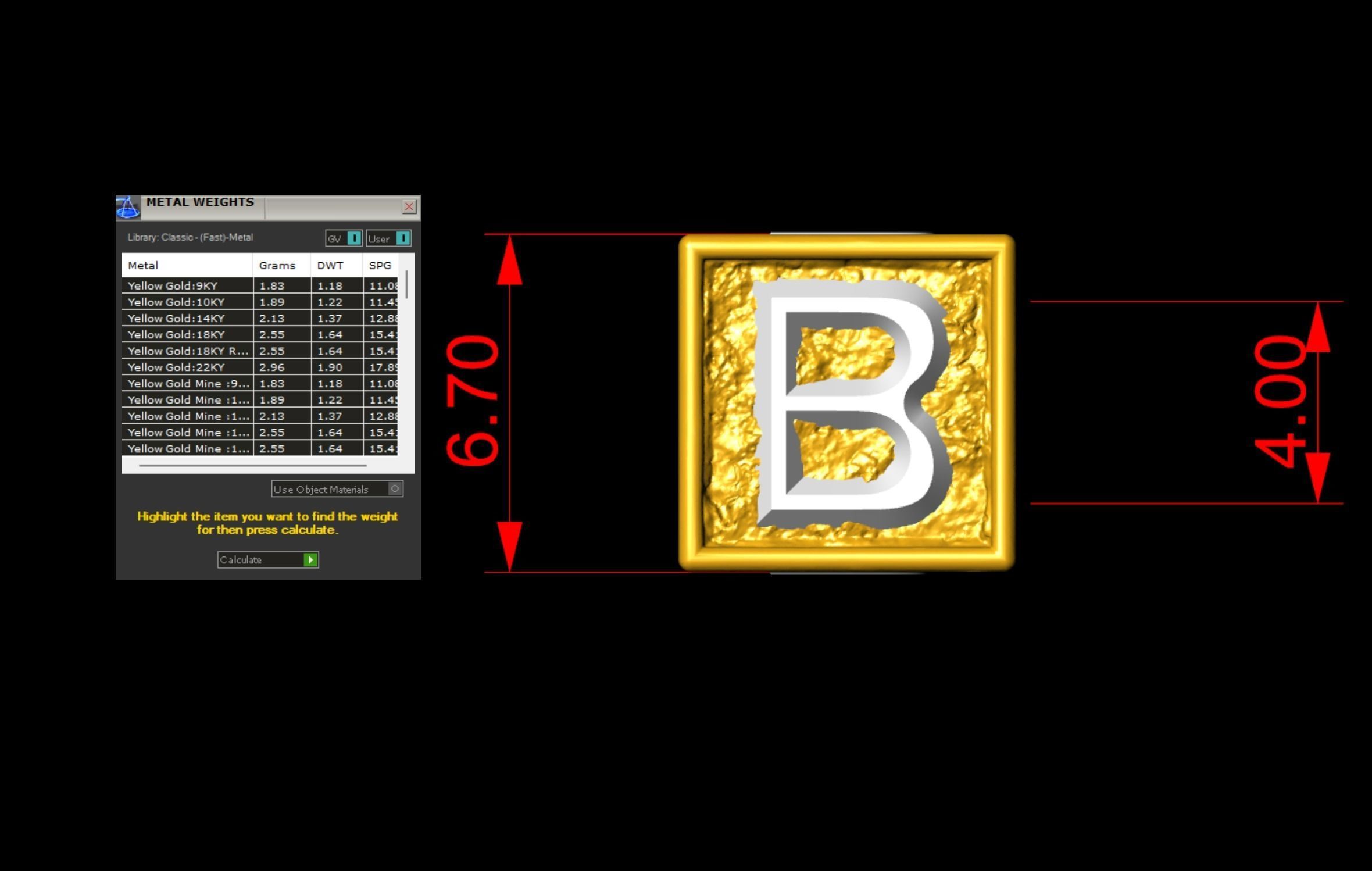 B Letter Nugget Bracelet Bead in 4 sizes 3D print model_5