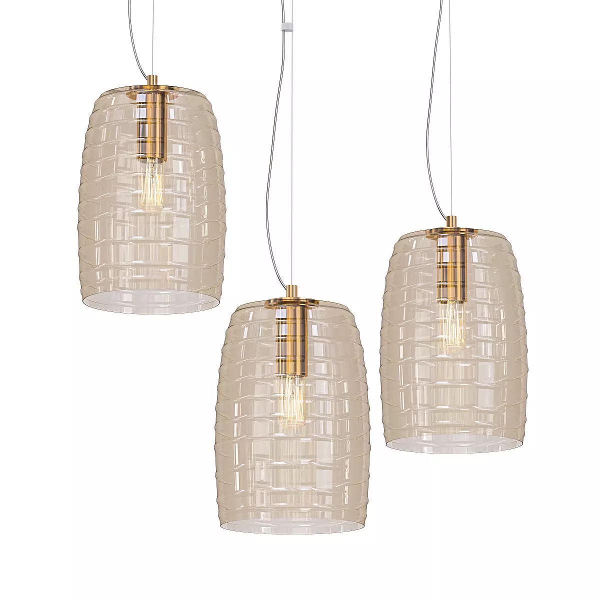 BRUNI three glass pendant lights with gold finish 3D model