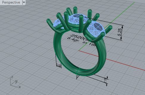 3-Stone Diamond ring 2520 3D print model 3D print model_7