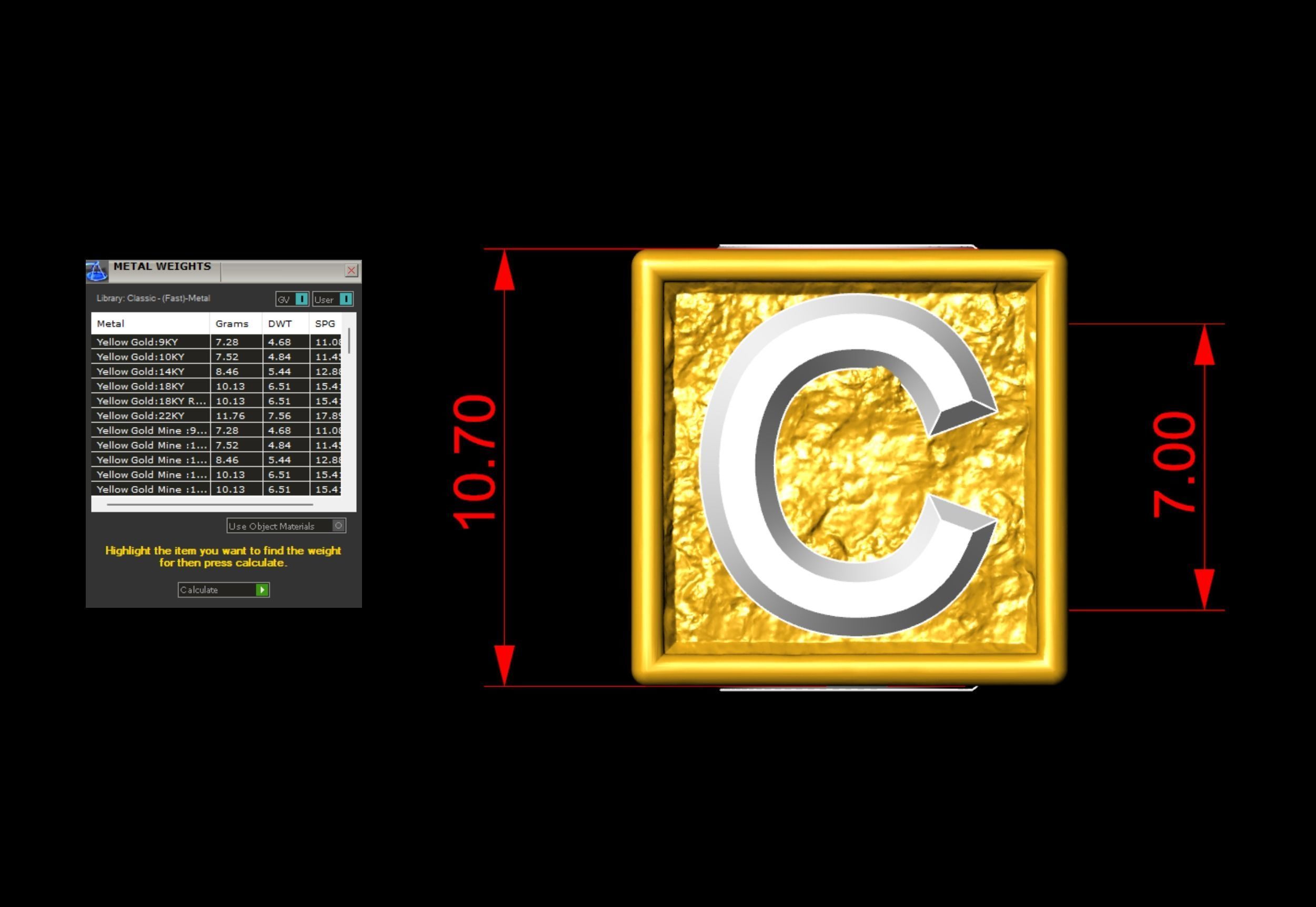 C Letter Nugget Bracelet Bead in 4 sizes 3D print model_8