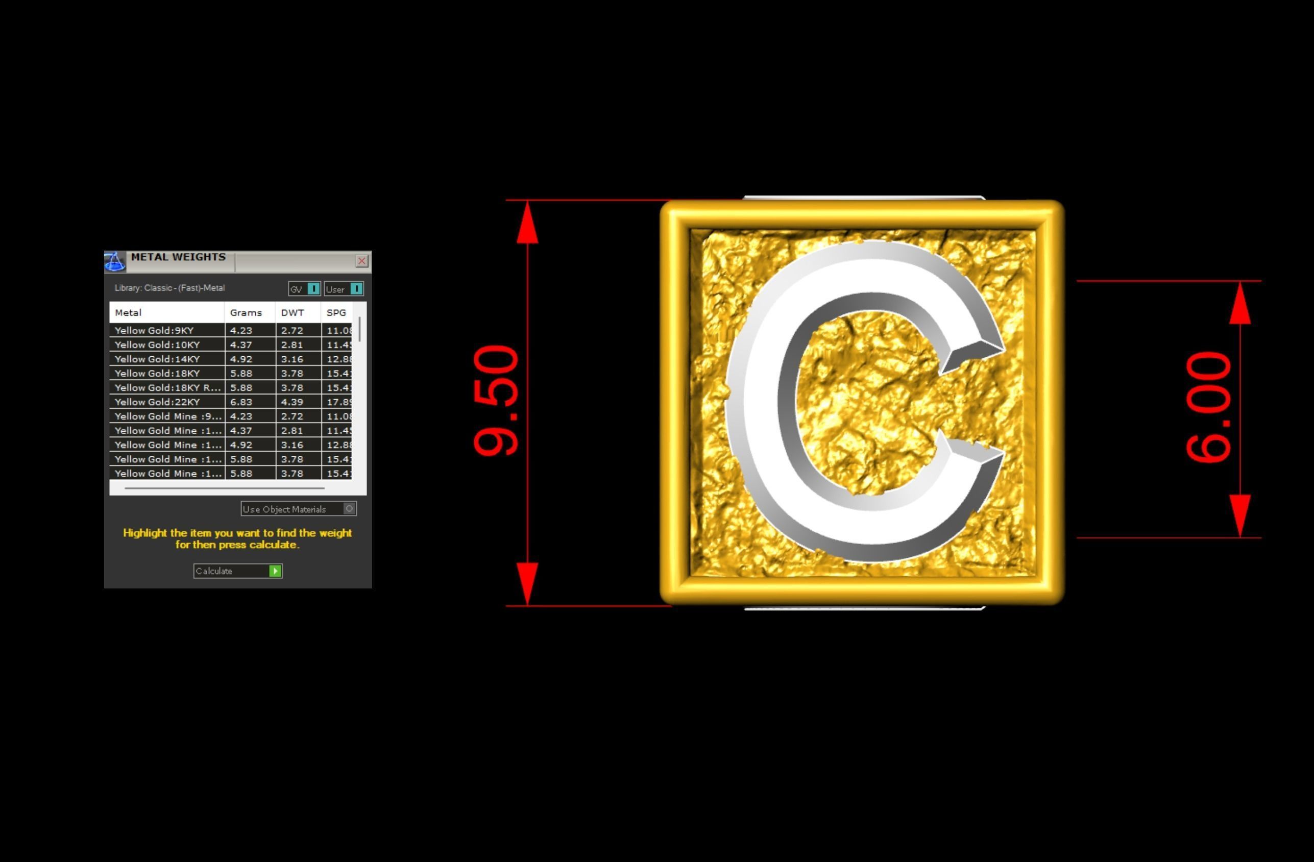 C Letter Nugget Bracelet Bead in 4 sizes 3D print model_7