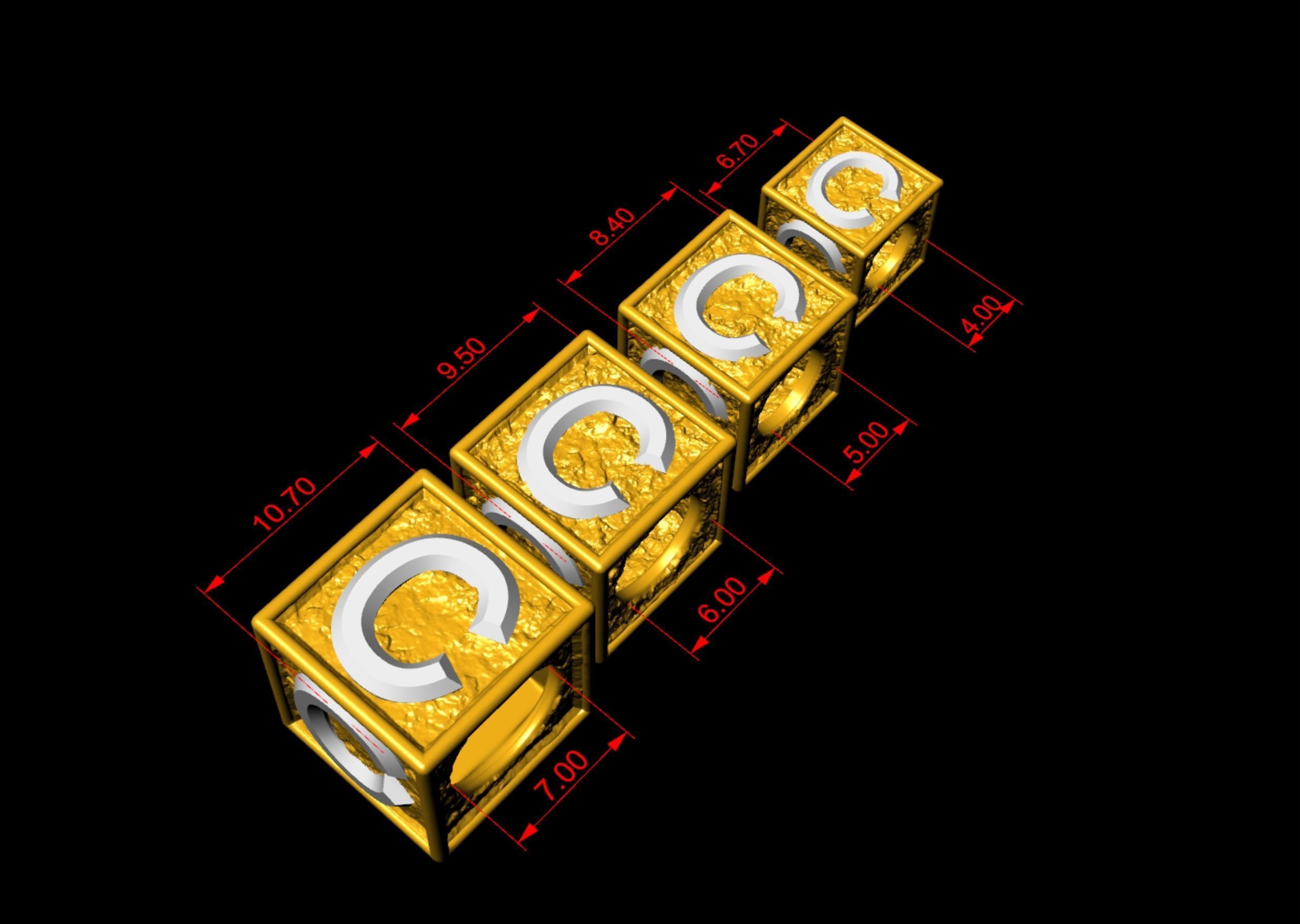 C Letter Nugget Bracelet Bead in 4 sizes 3D print model_4