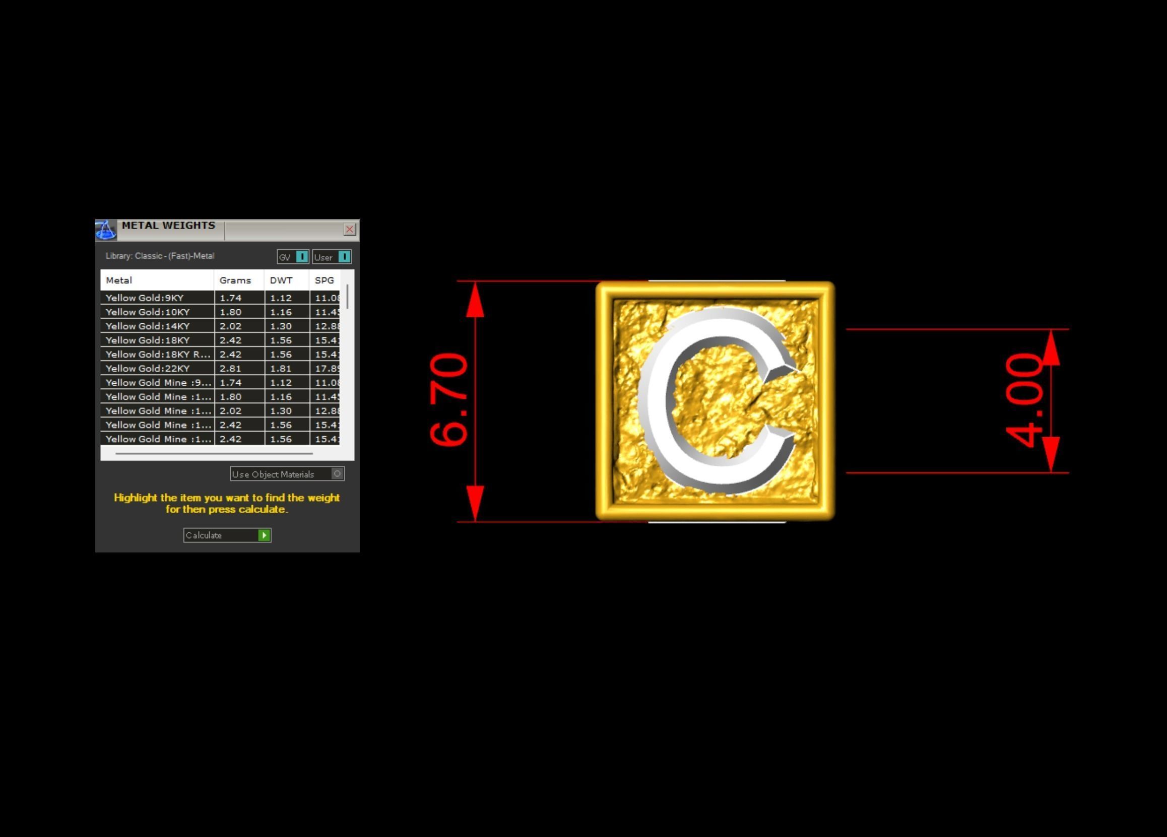 C Letter Nugget Bracelet Bead in 4 sizes 3D print model_5