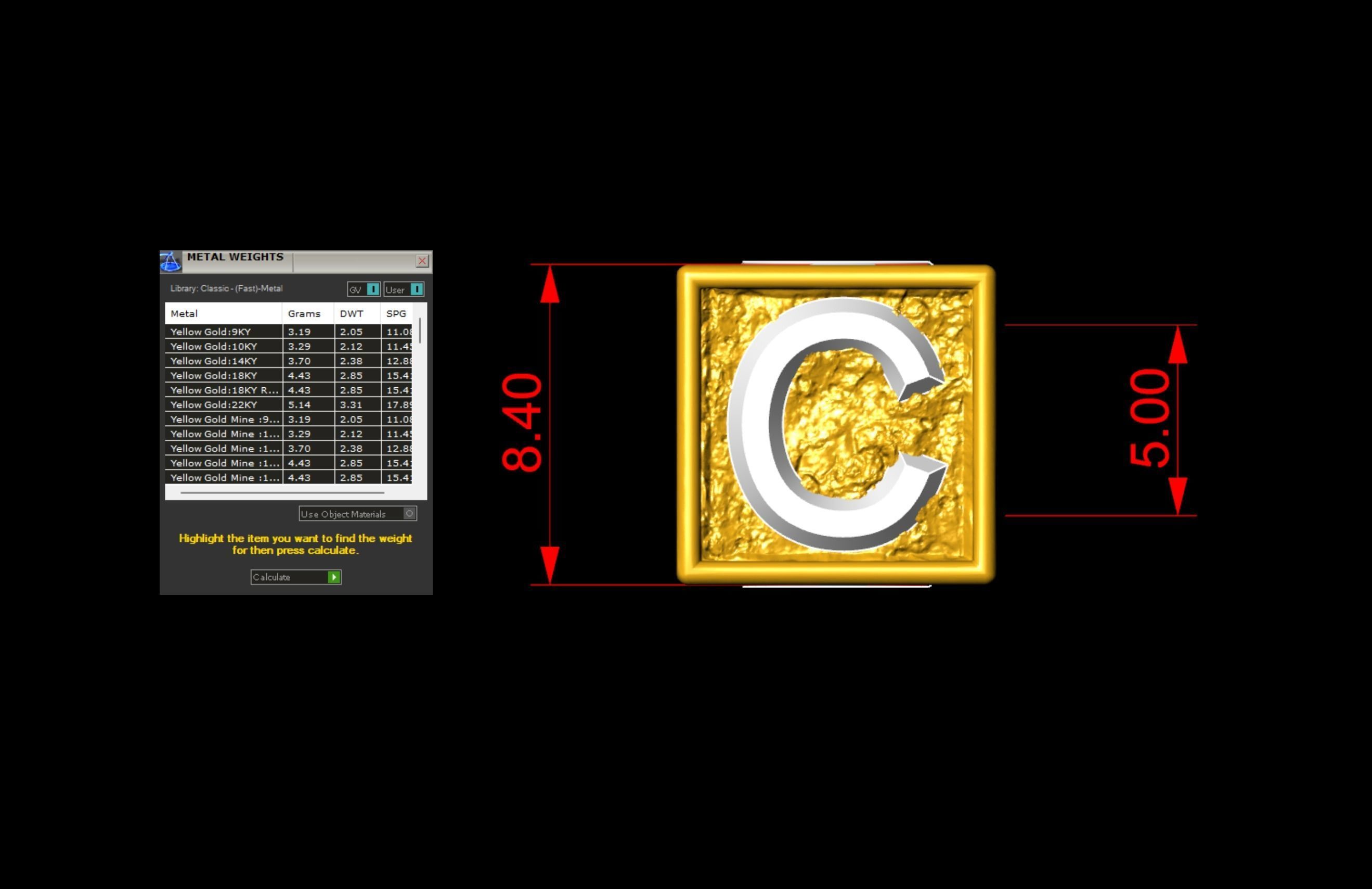 C Letter Nugget Bracelet Bead in 4 sizes 3D print model_6