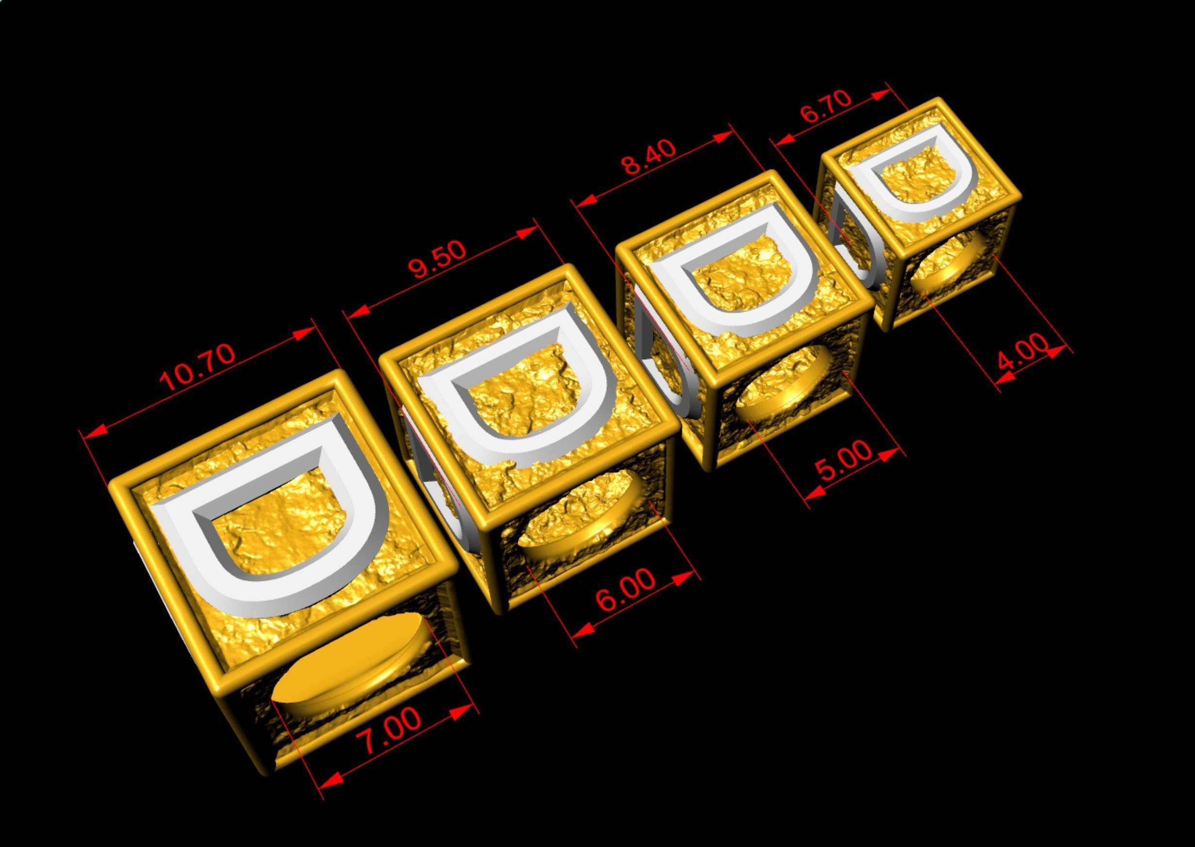 D Letter Nugget Bracelet Bead in 4 sizes 3D print model_2