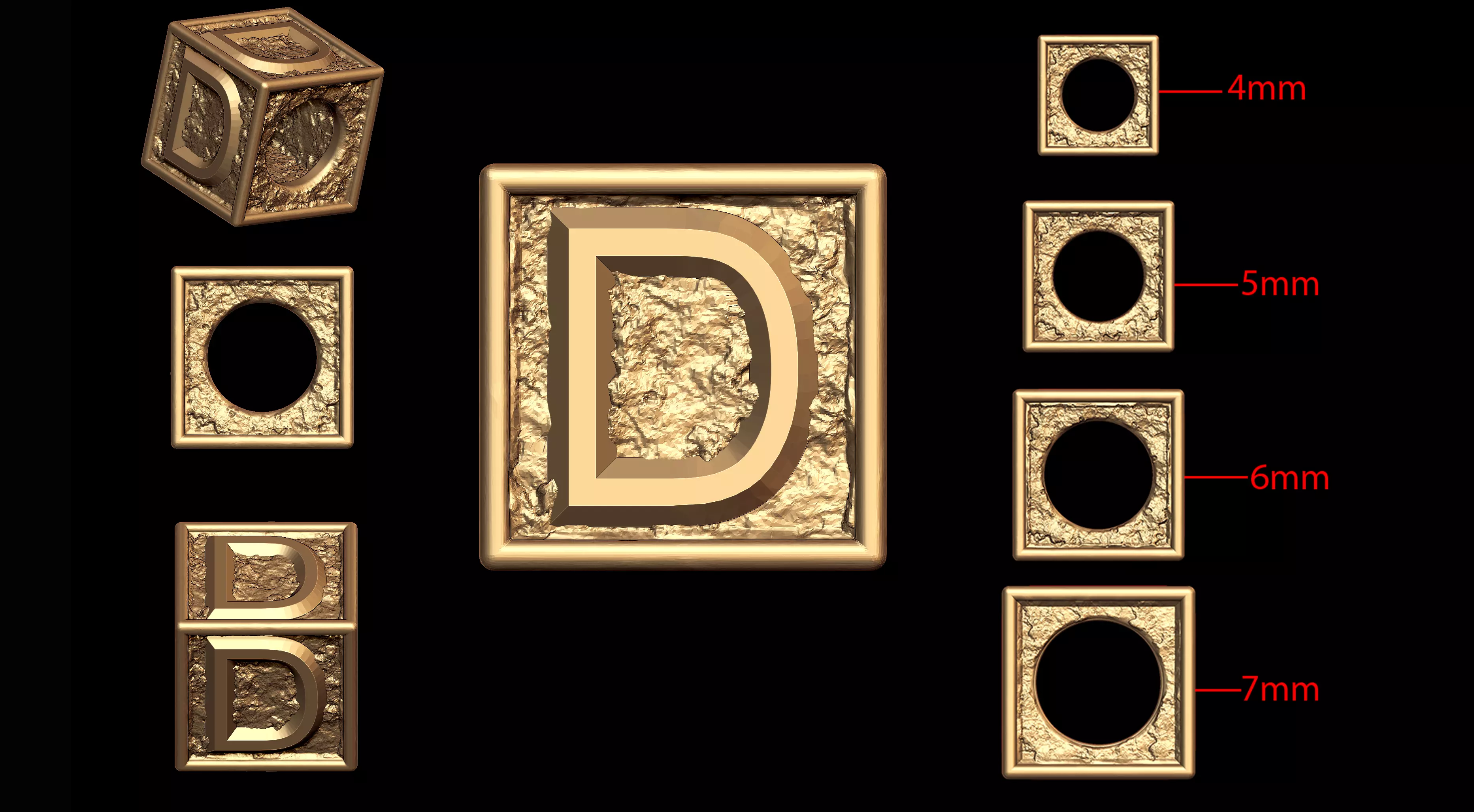 D Letter Nugget Bracelet Bead in 4 sizes 3D print model_0