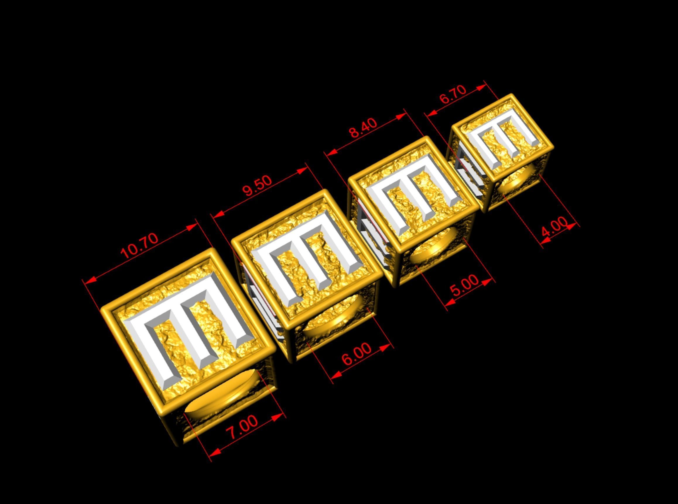 E Letter Nugget Bracelet Bead in 4 sizes 3D print model_3