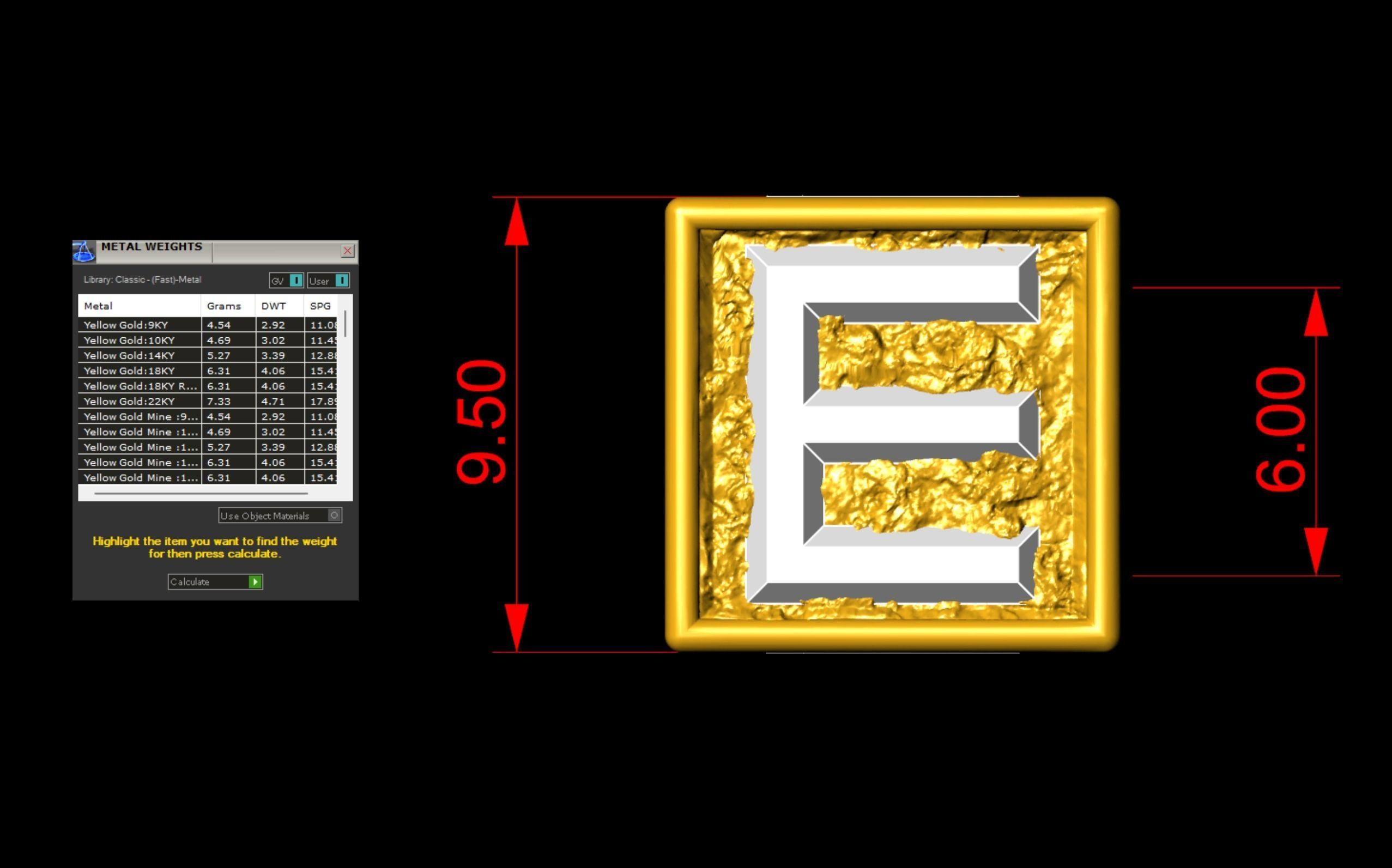 E Letter Nugget Bracelet Bead in 4 sizes 3D print model_7