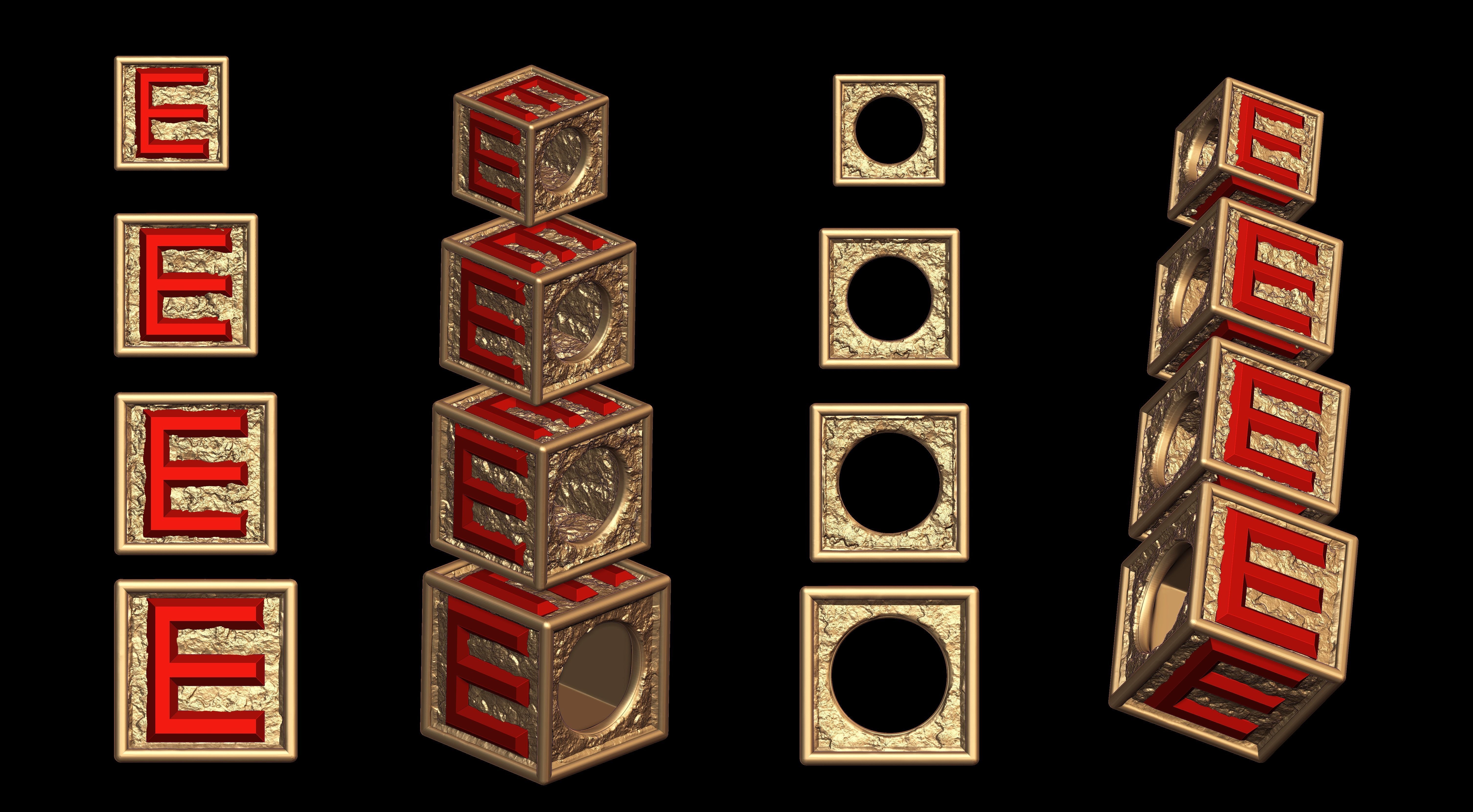 E Letter Nugget Bracelet Bead in 4 sizes 3D print model_1