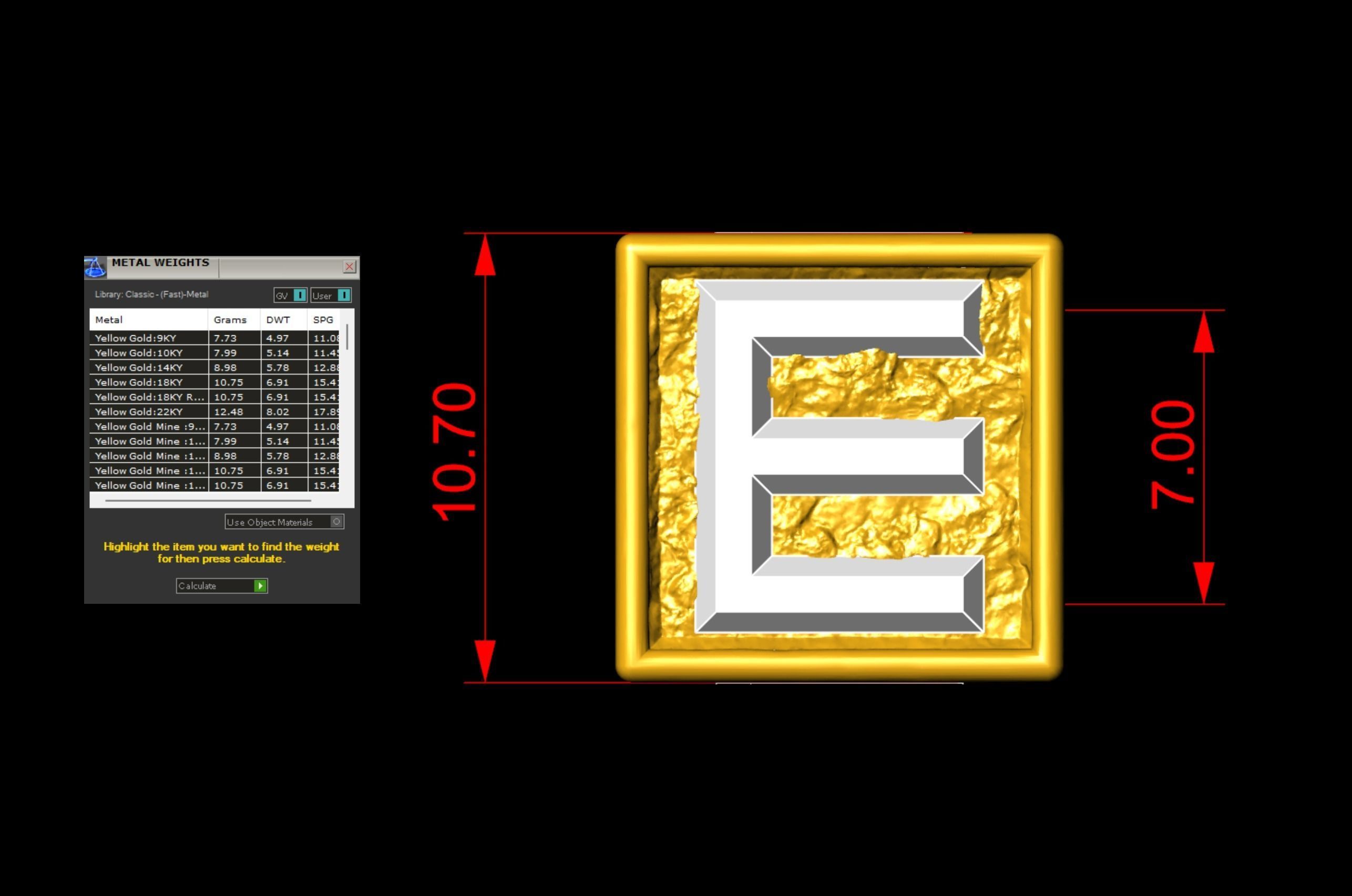 E Letter Nugget Bracelet Bead in 4 sizes 3D print model_8