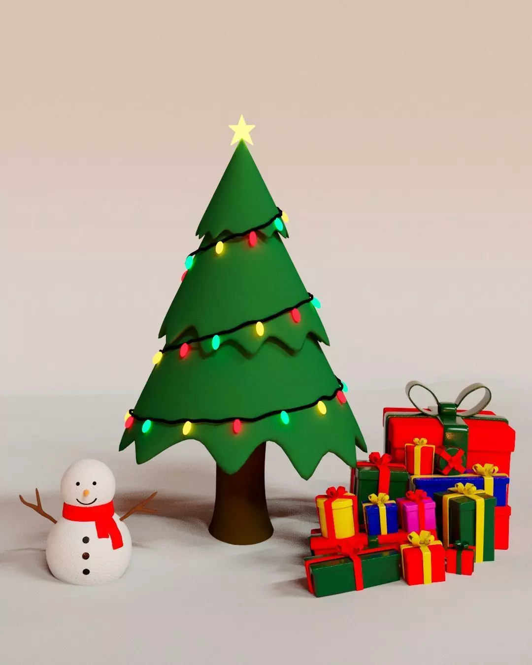 Chiristmas Tree Snowman GiftBox 3D model_0