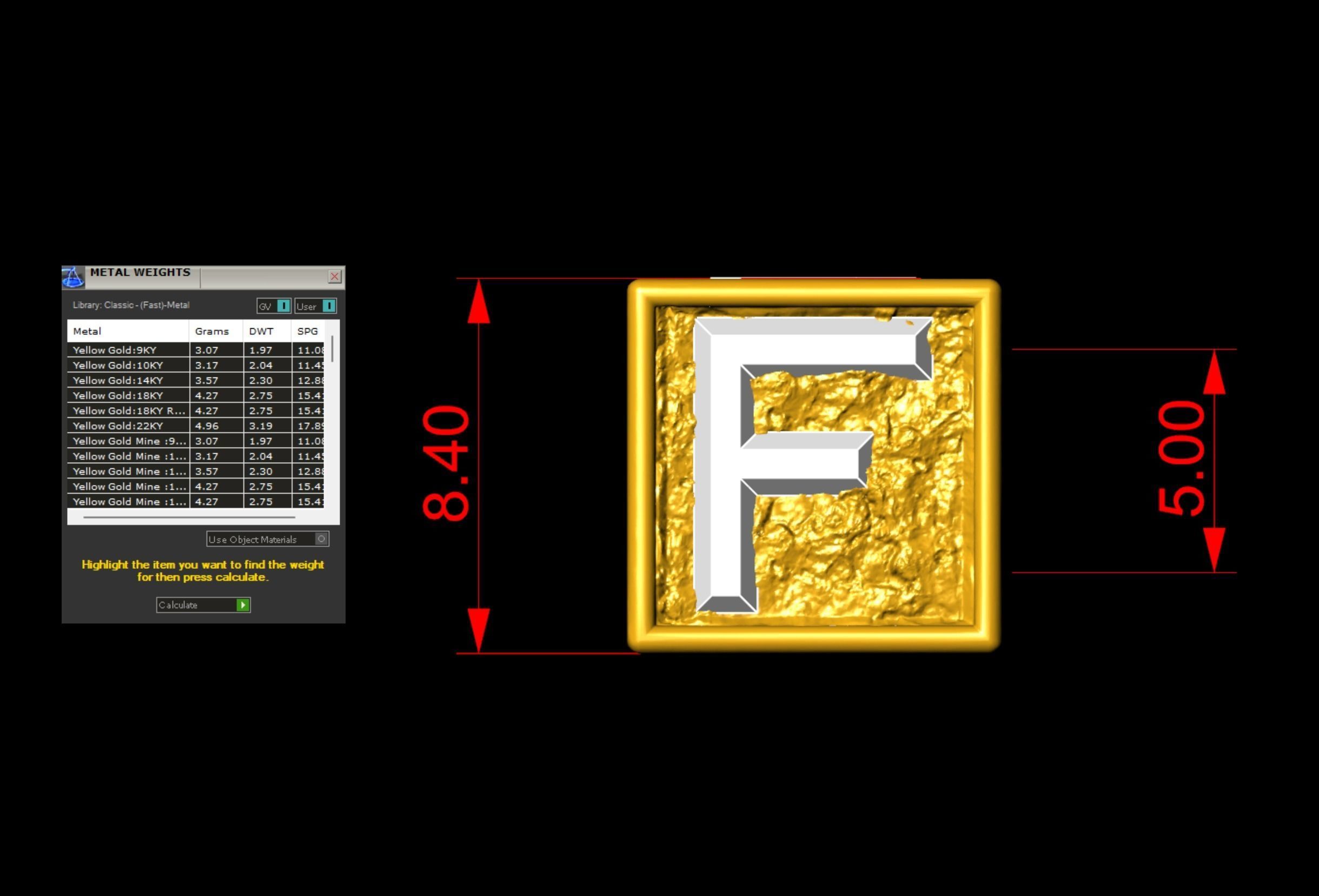 F Letter Nugget Bracelet Bead in 4 sizes 3D print model_6