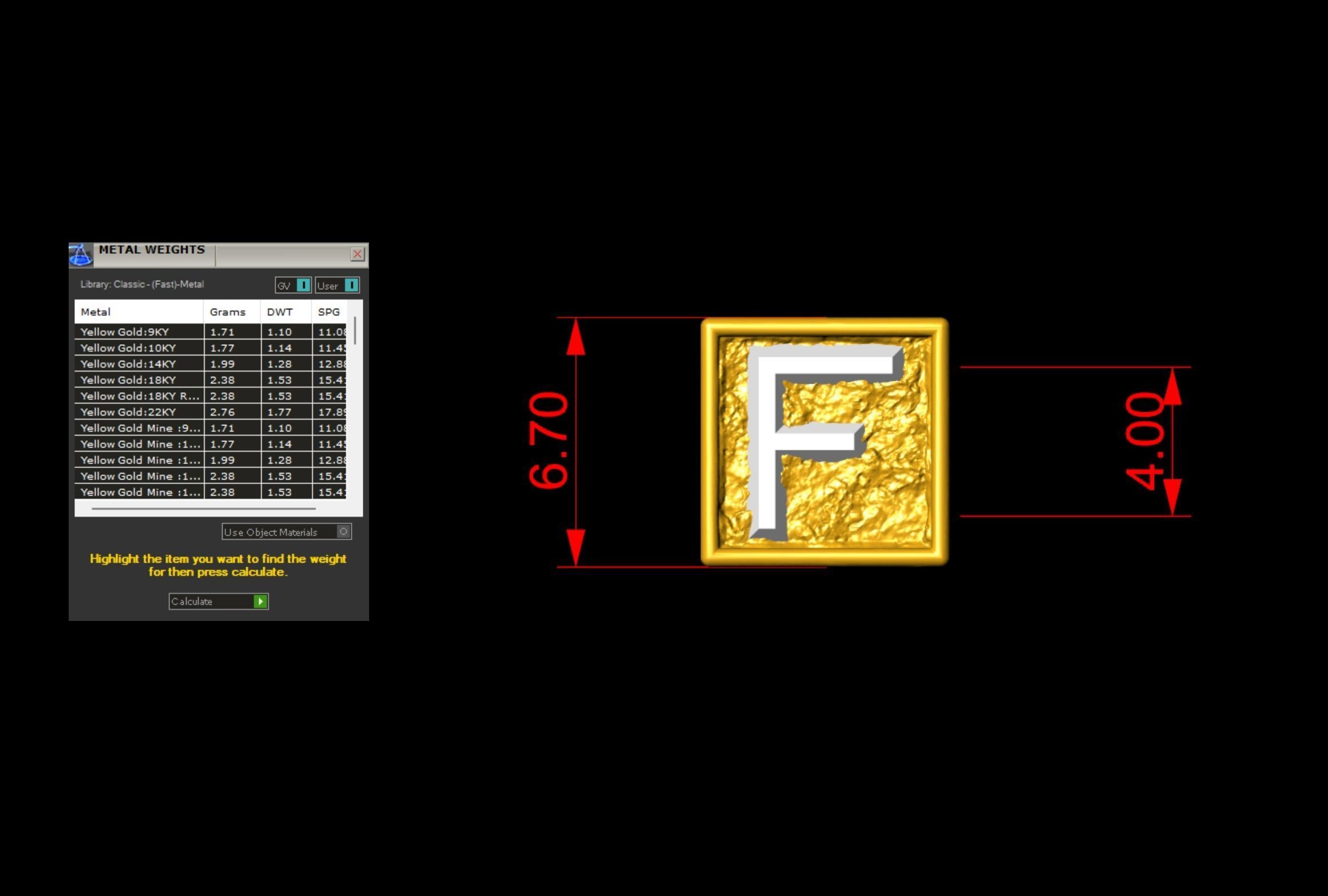 F Letter Nugget Bracelet Bead in 4 sizes 3D print model_5