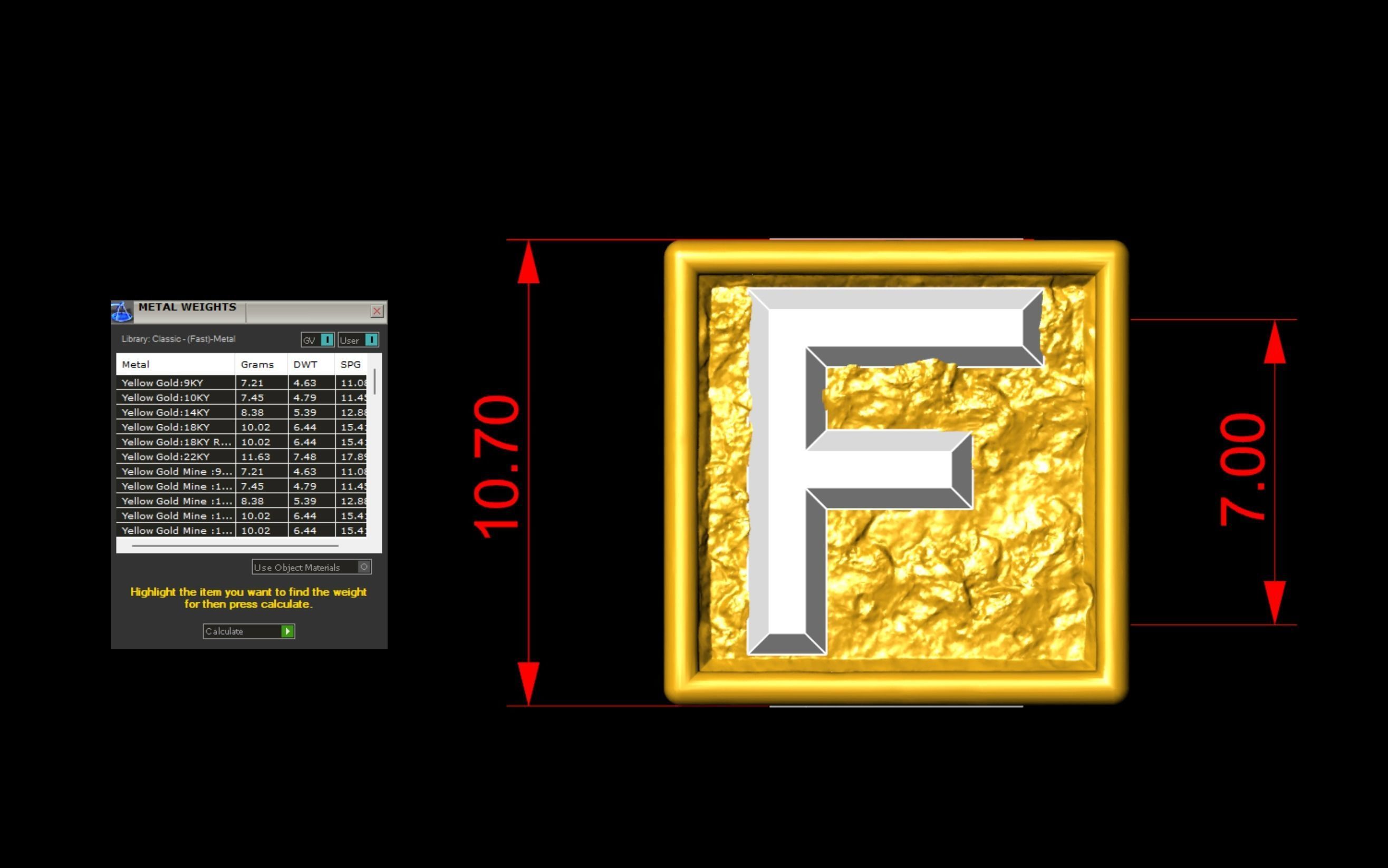 F Letter Nugget Bracelet Bead in 4 sizes 3D print model_8