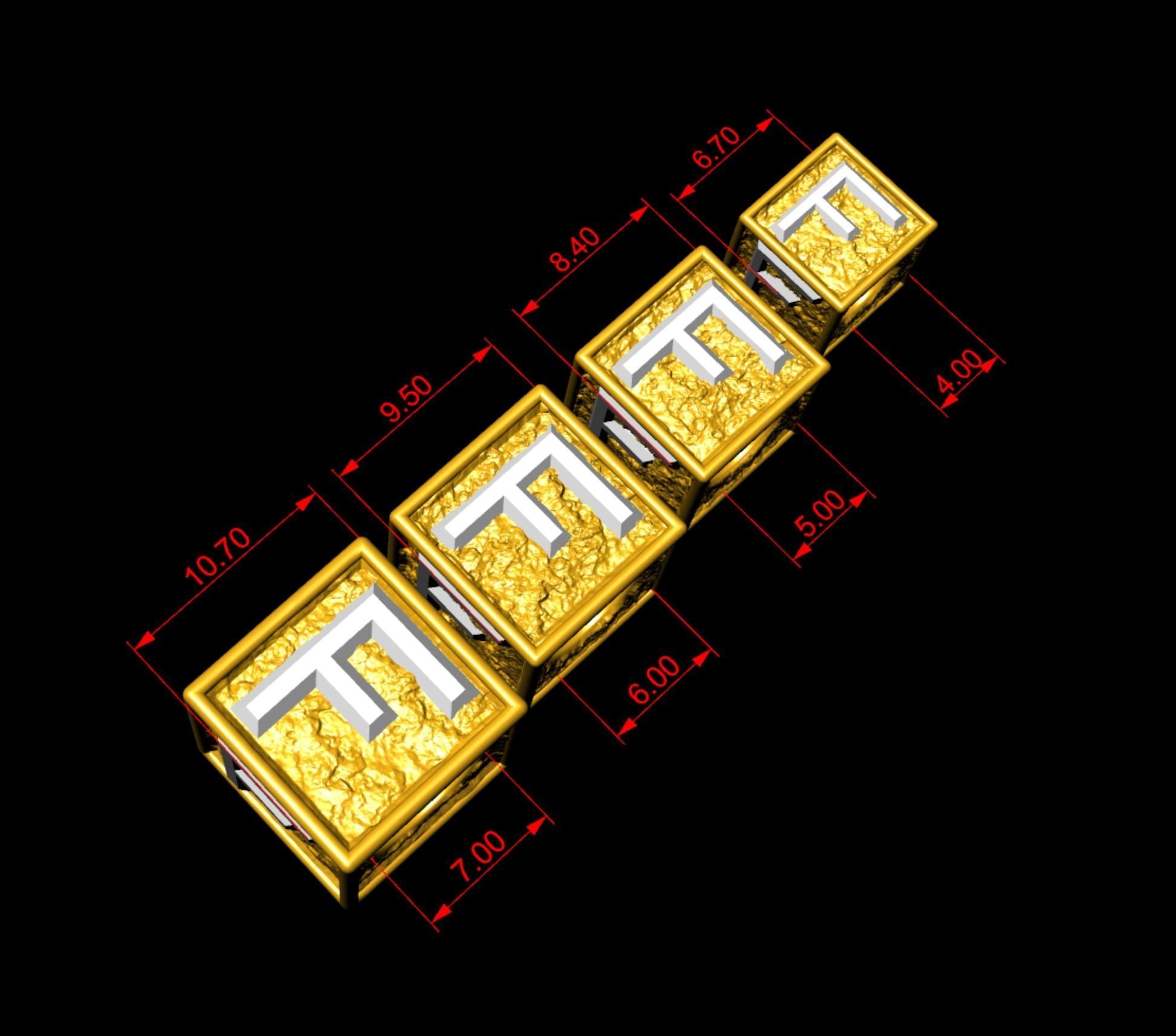 F Letter Nugget Bracelet Bead in 4 sizes 3D print model_2