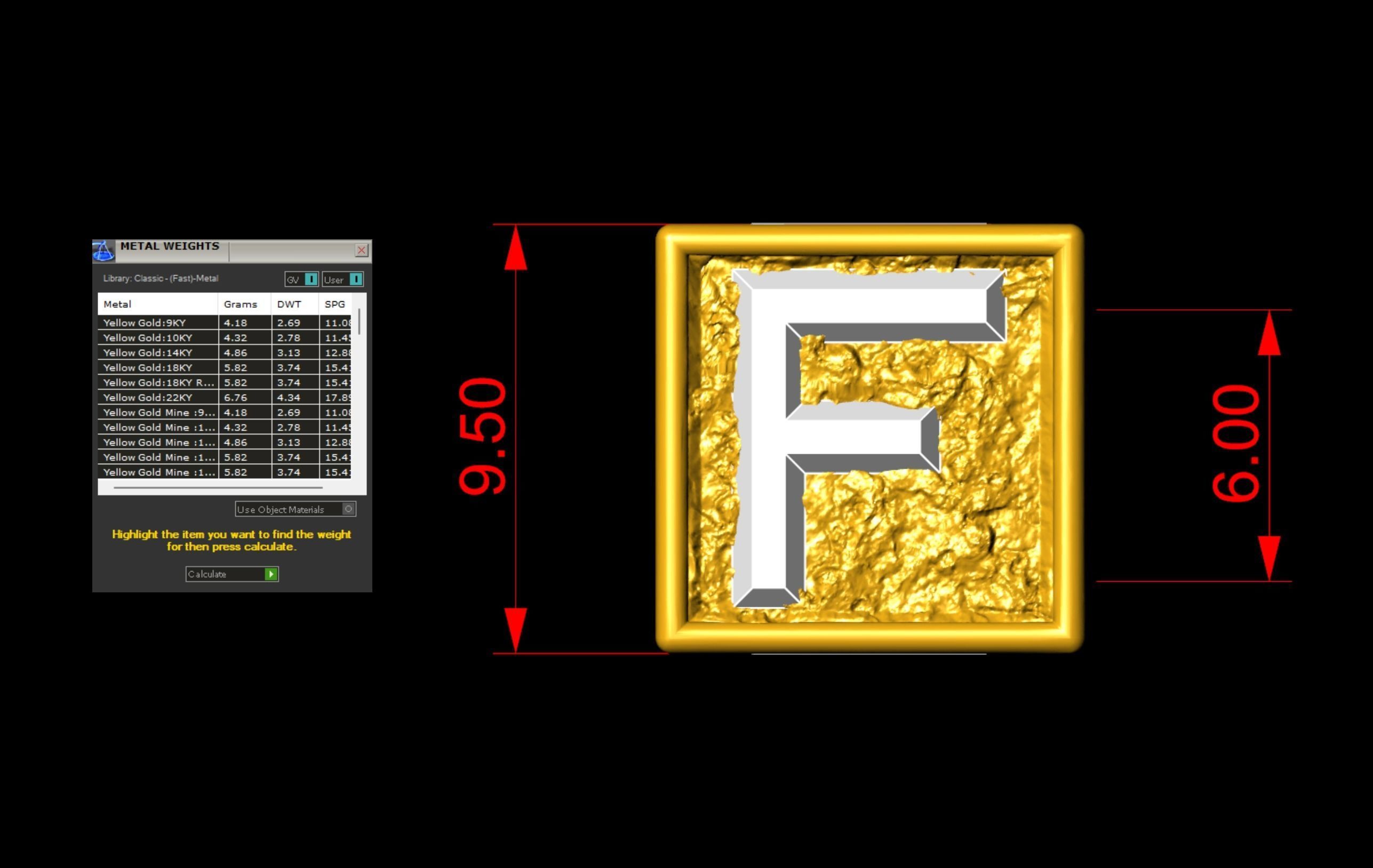 F Letter Nugget Bracelet Bead in 4 sizes 3D print model_7