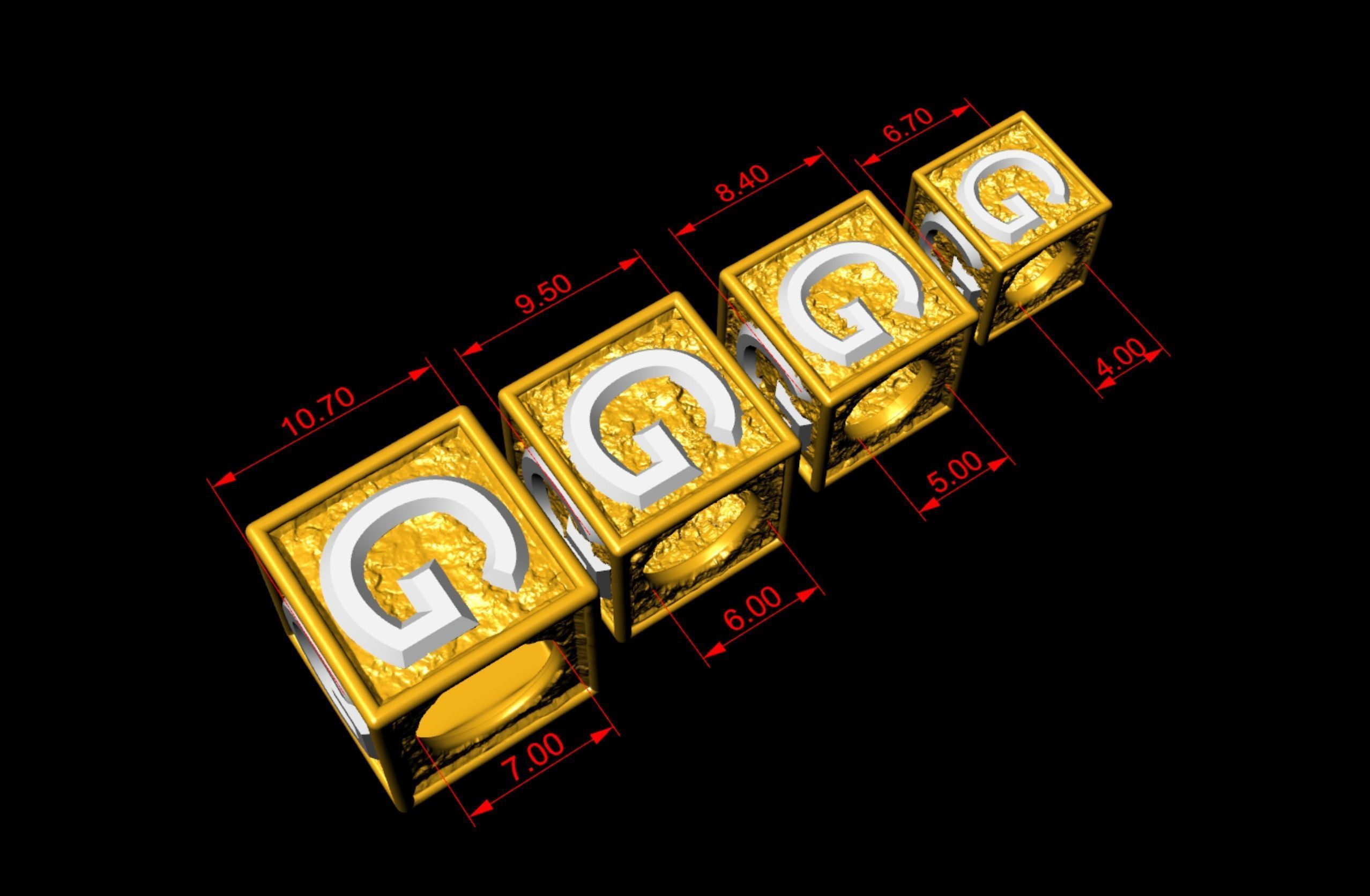 G Letter Nugget Bracelet Bead in 4 sizes 3D print model_2