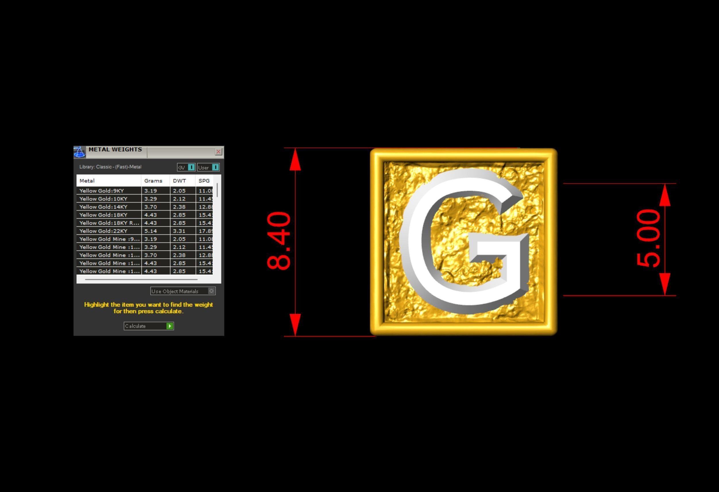 G Letter Nugget Bracelet Bead in 4 sizes 3D print model_6