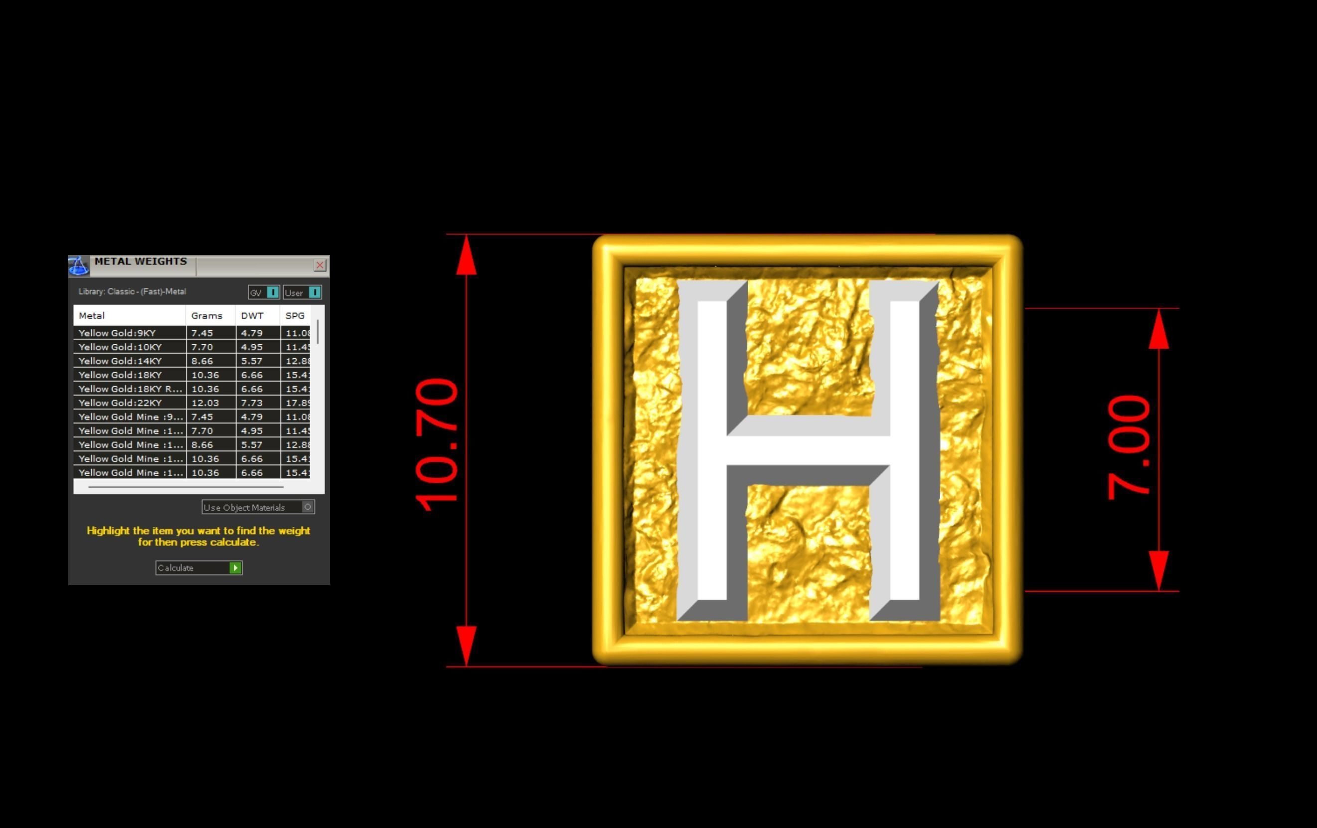 H Letter Nugget Bracelet Bead in 4 sizes 3D print model_8