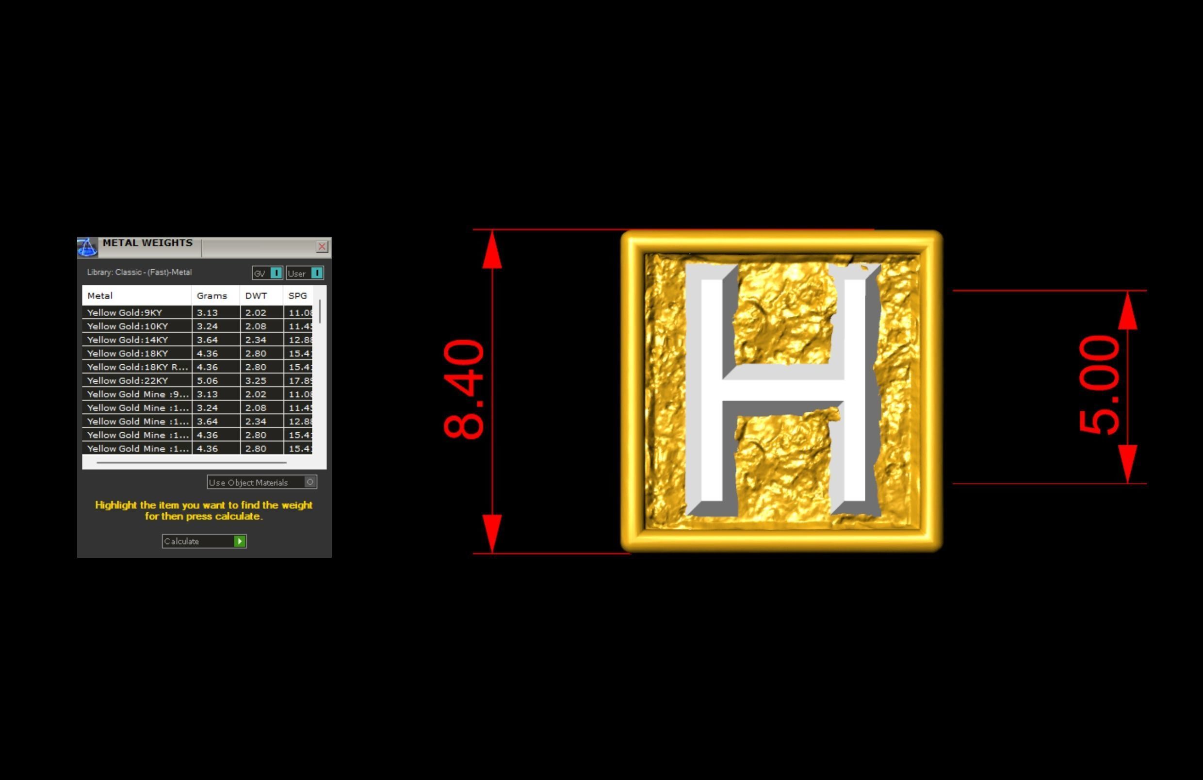 H Letter Nugget Bracelet Bead in 4 sizes 3D print model_6